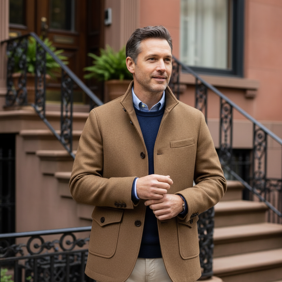 Men’s Winter Jacket Elegant Wool-Blend Tailored Fit with Structured Collar