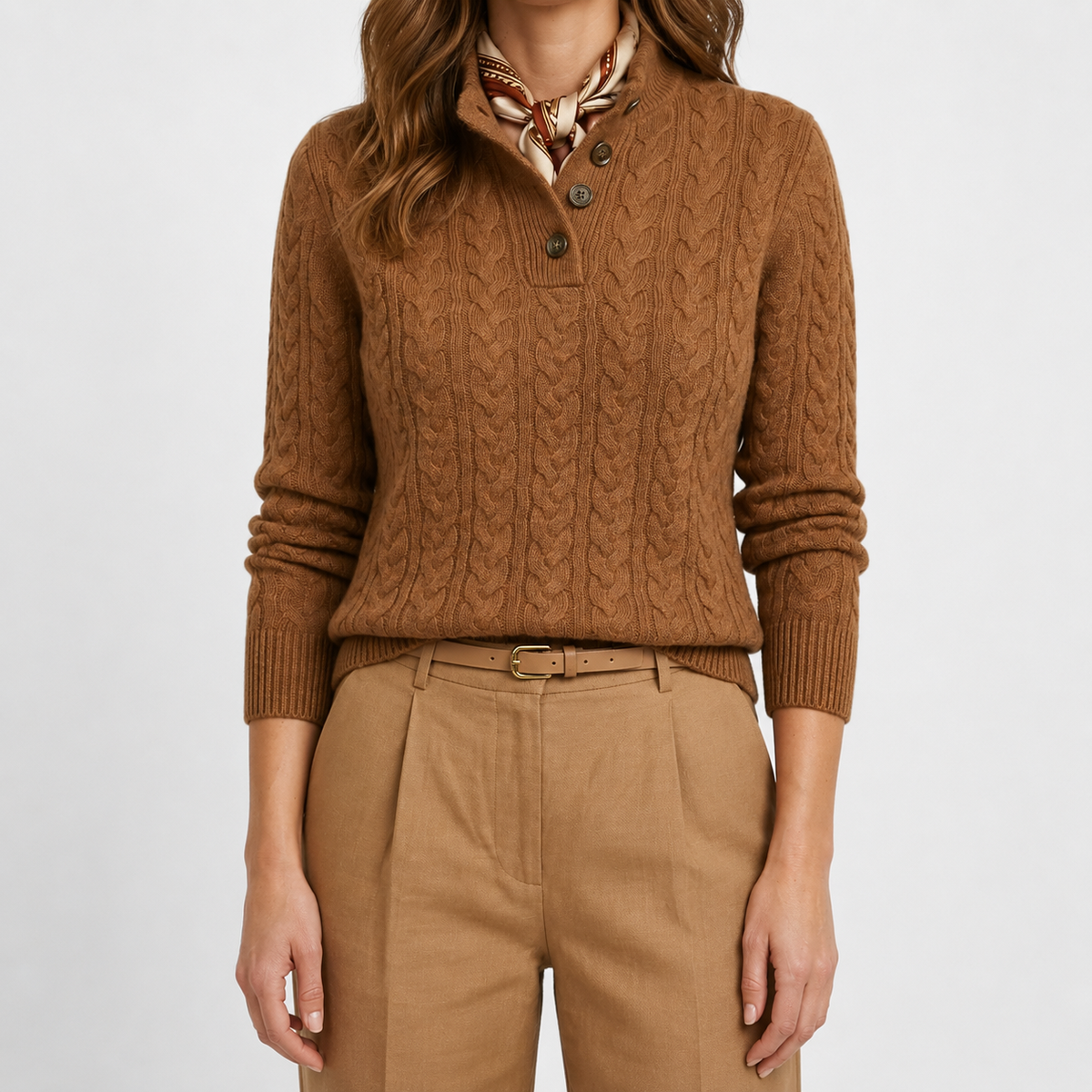 Fall Women's Open Knit Sweater with Band Collar | Knitwear