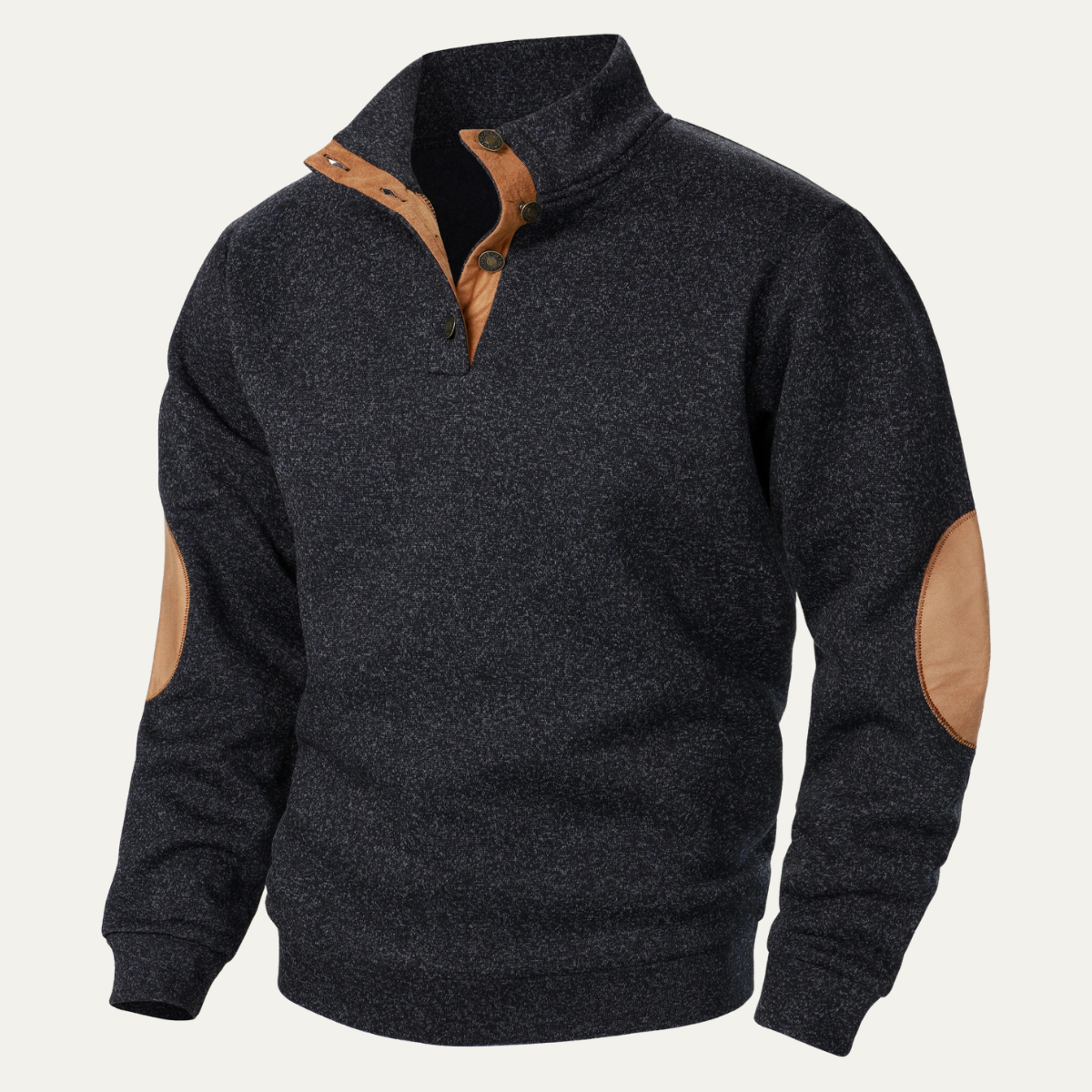 Men's Sweater with Mandarin Collar and Suede Patches