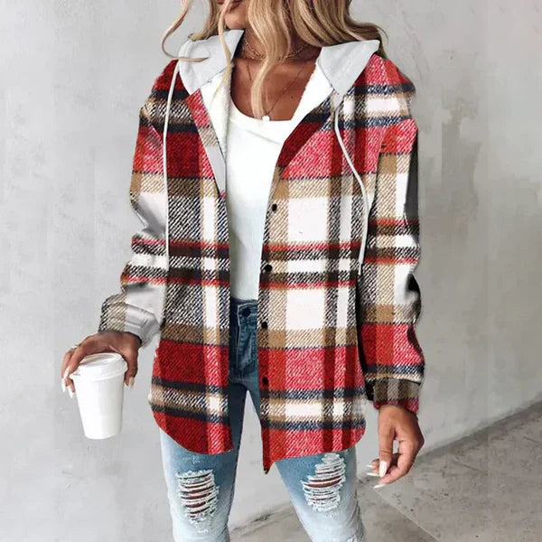 Women’s Cardigan with Hood, Drawstring and Patterned Print