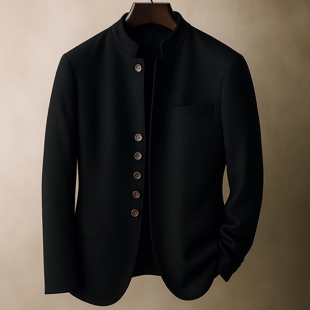 Mandarin Collar Wool-Blend Jacket