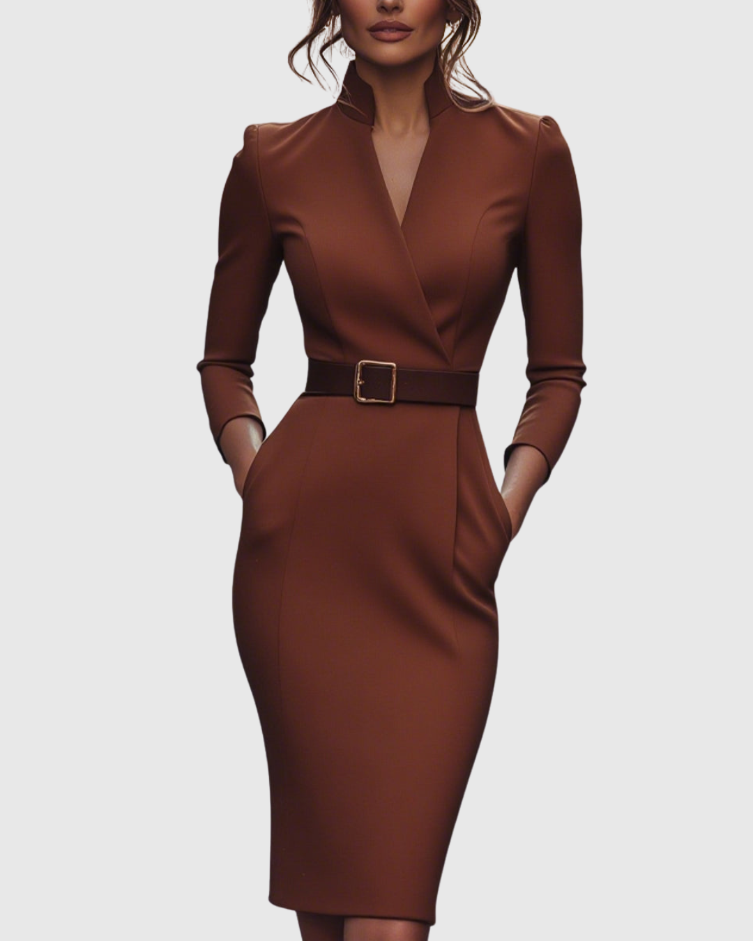 Avery Womens Belted Midi Dress