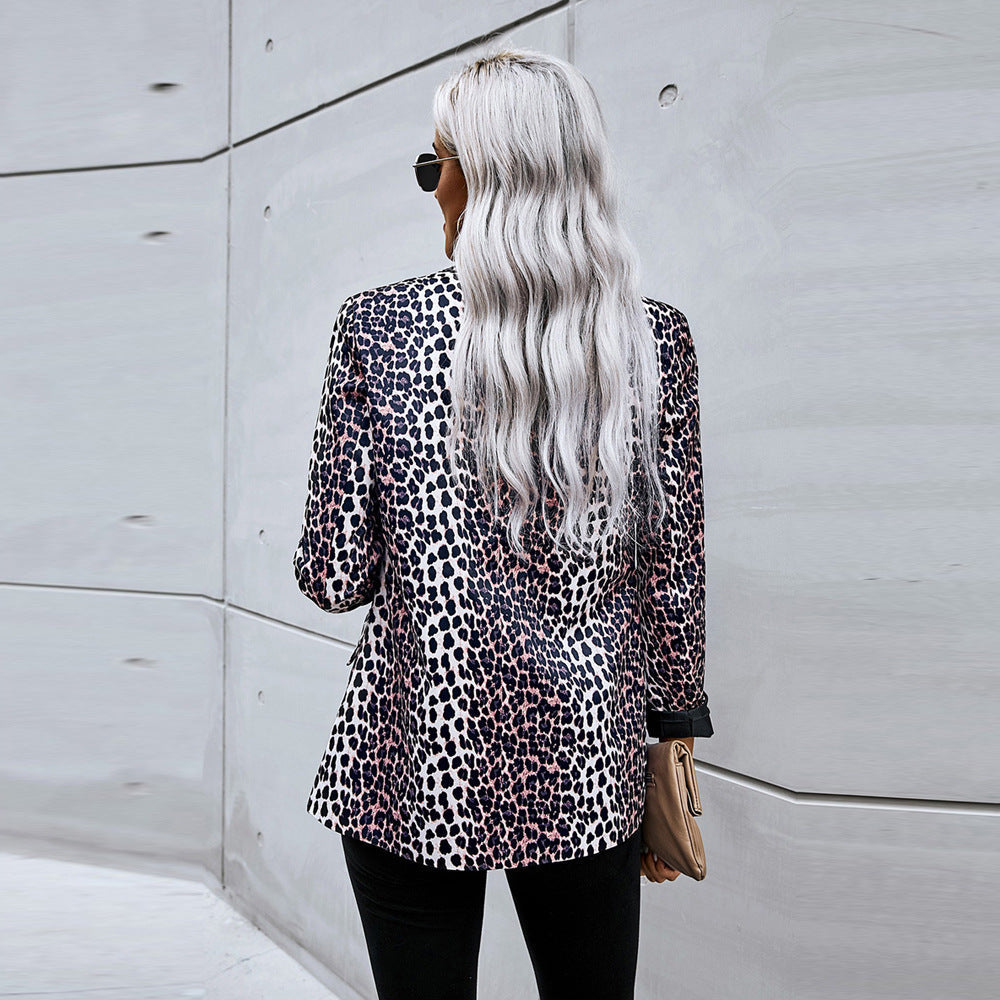 Elegant Leopard Print Relaxed Fit Blazer