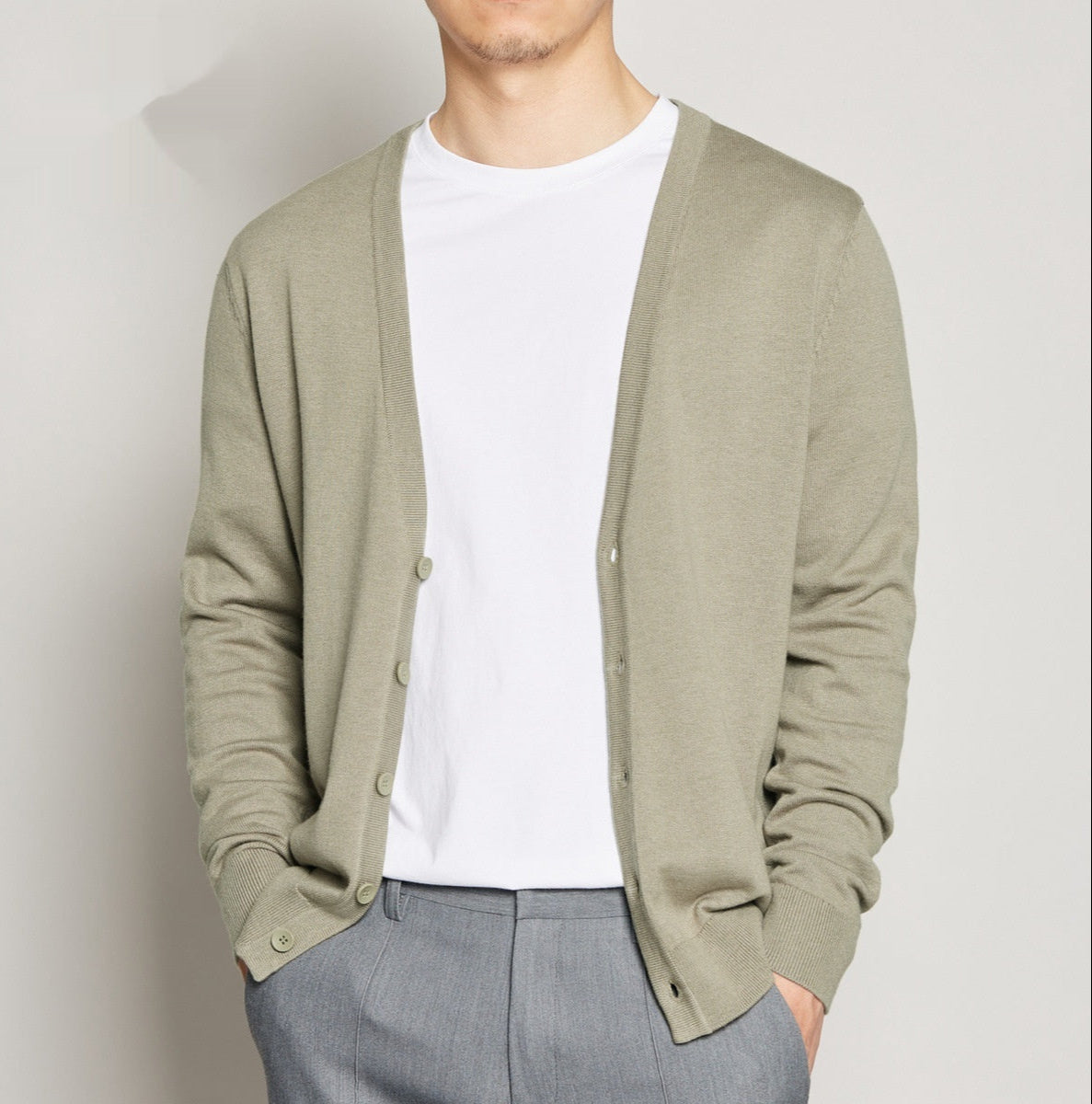 Slim Fit V-Neck Cotton Blend Cardigan
