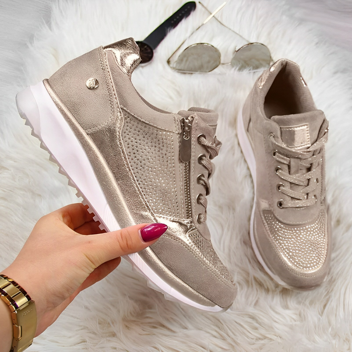 Orthopedic Sneakers for Women with Zip & Cushioned Soles