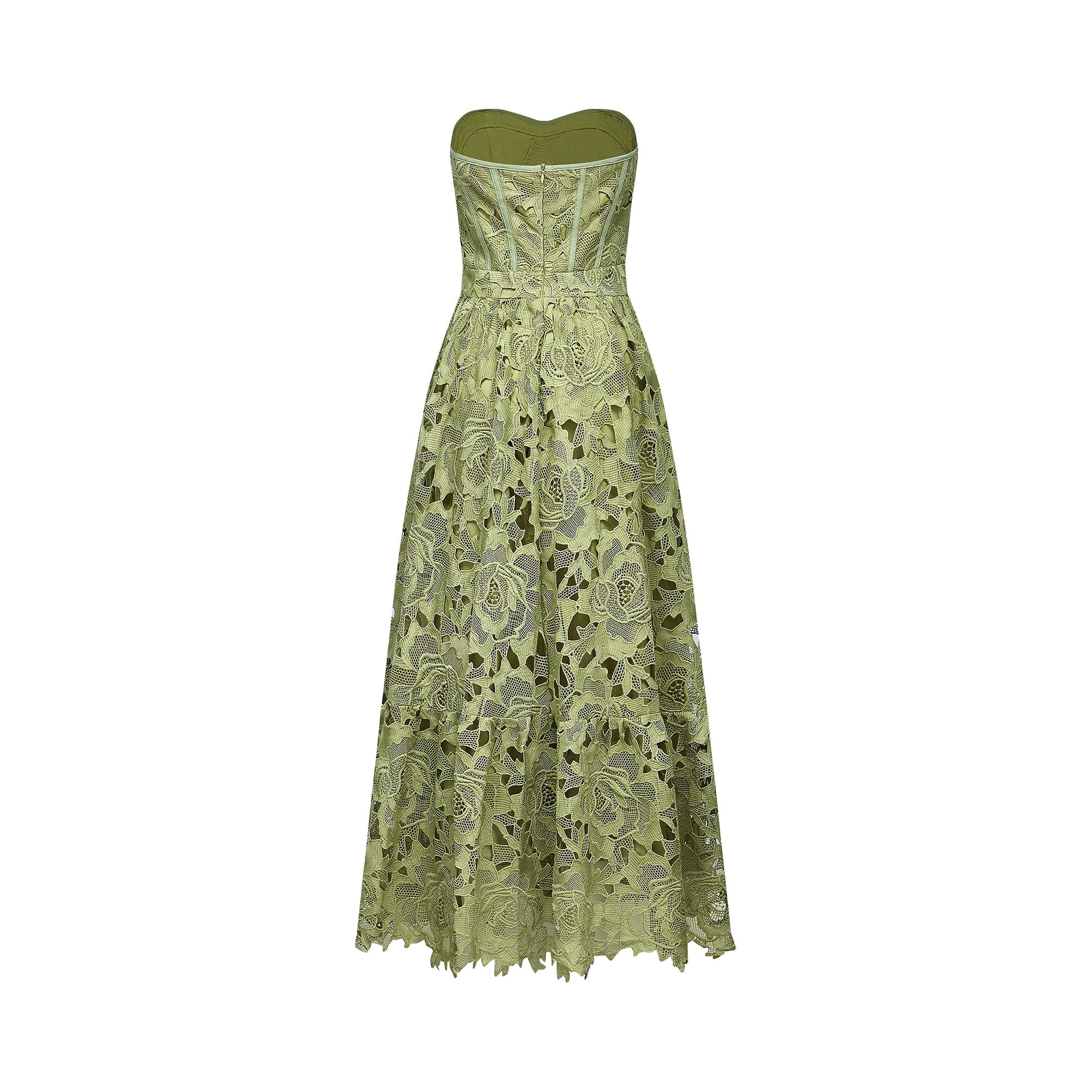 Elegant Green Embroidered Formal Midi Dress