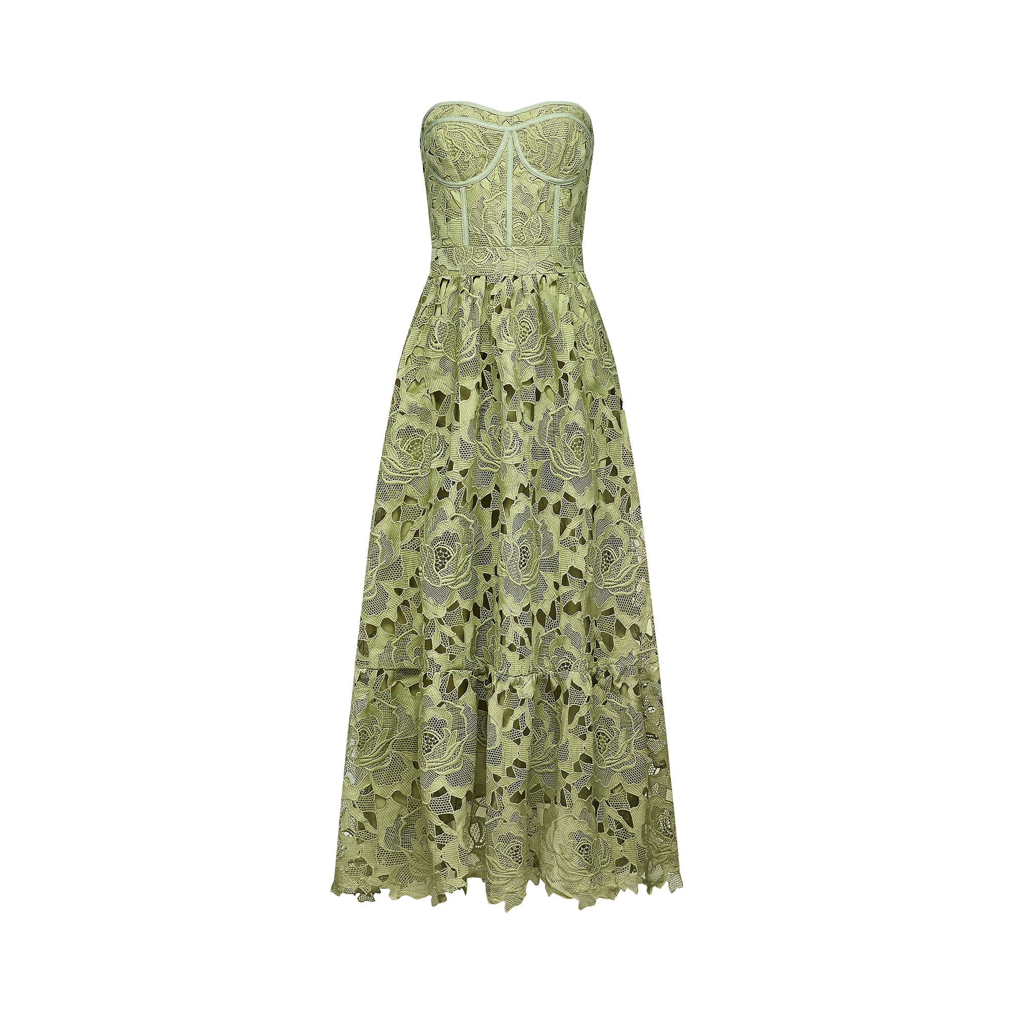 Elegant Green Embroidered Formal Midi Dress