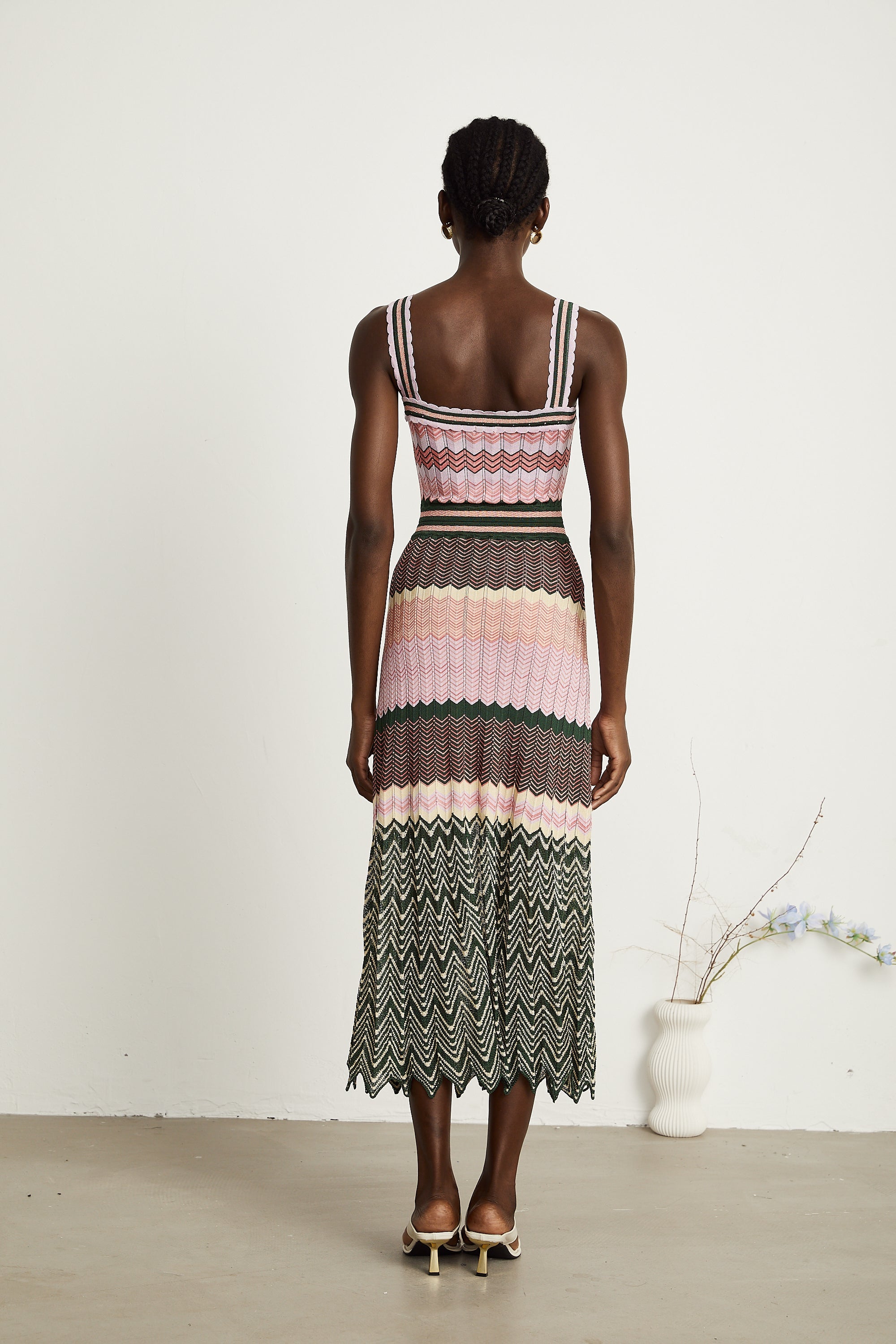 Contrast Color Knitted Midi Dress