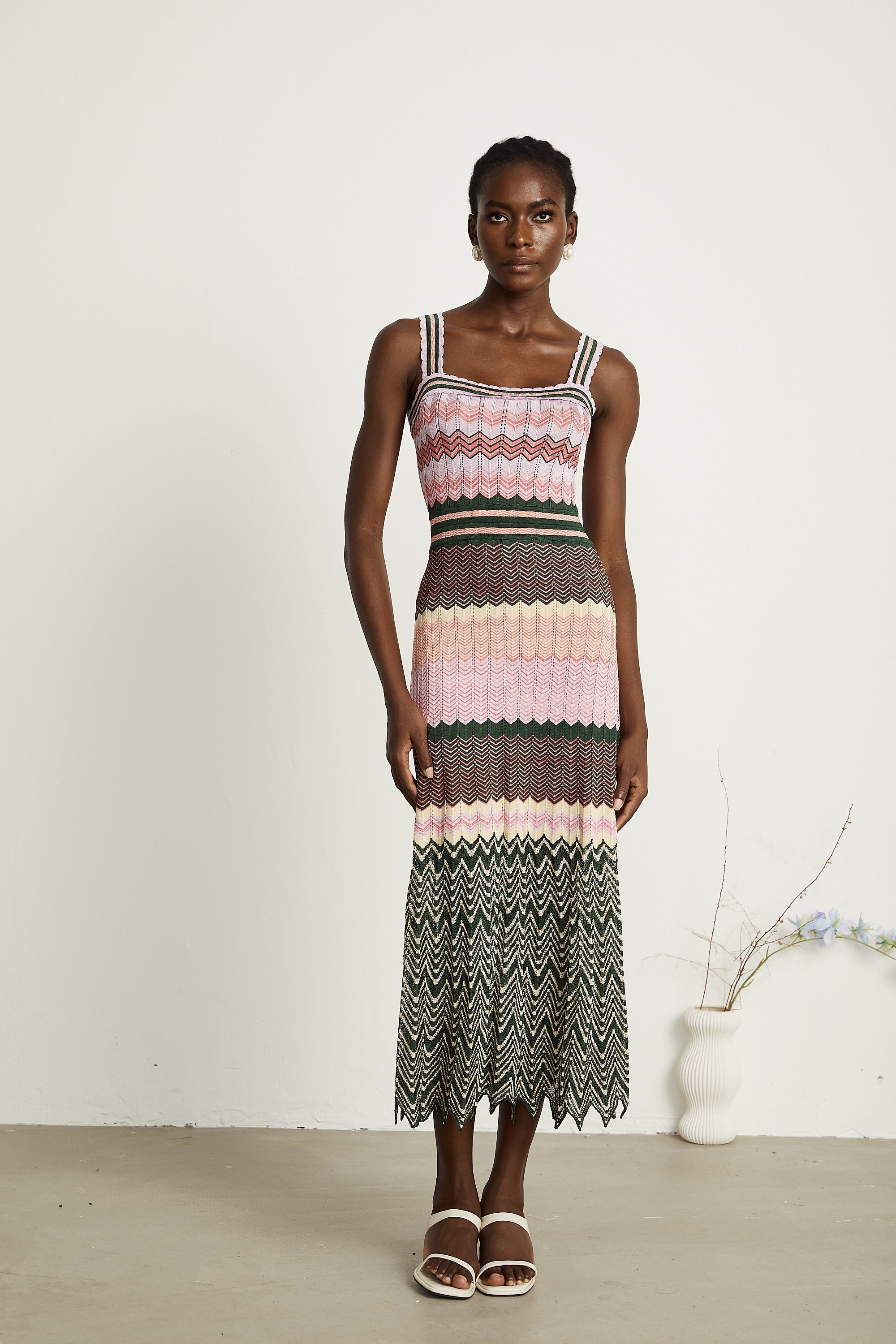 Contrast Color Knitted Midi Dress