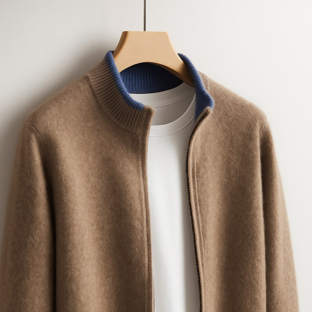 Fall Men's Merino Wool Zip-Up Jacket in Bordeaux | Warm Outerwear