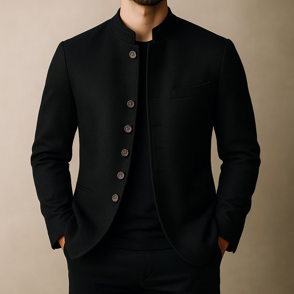 Mandarin Collar Wool-Blend Jacket