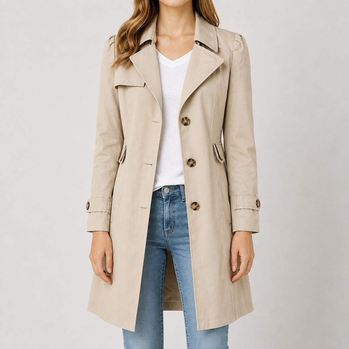 Fall Women's Lightweight Slim Fit Trench Coat with Lapel Collar
