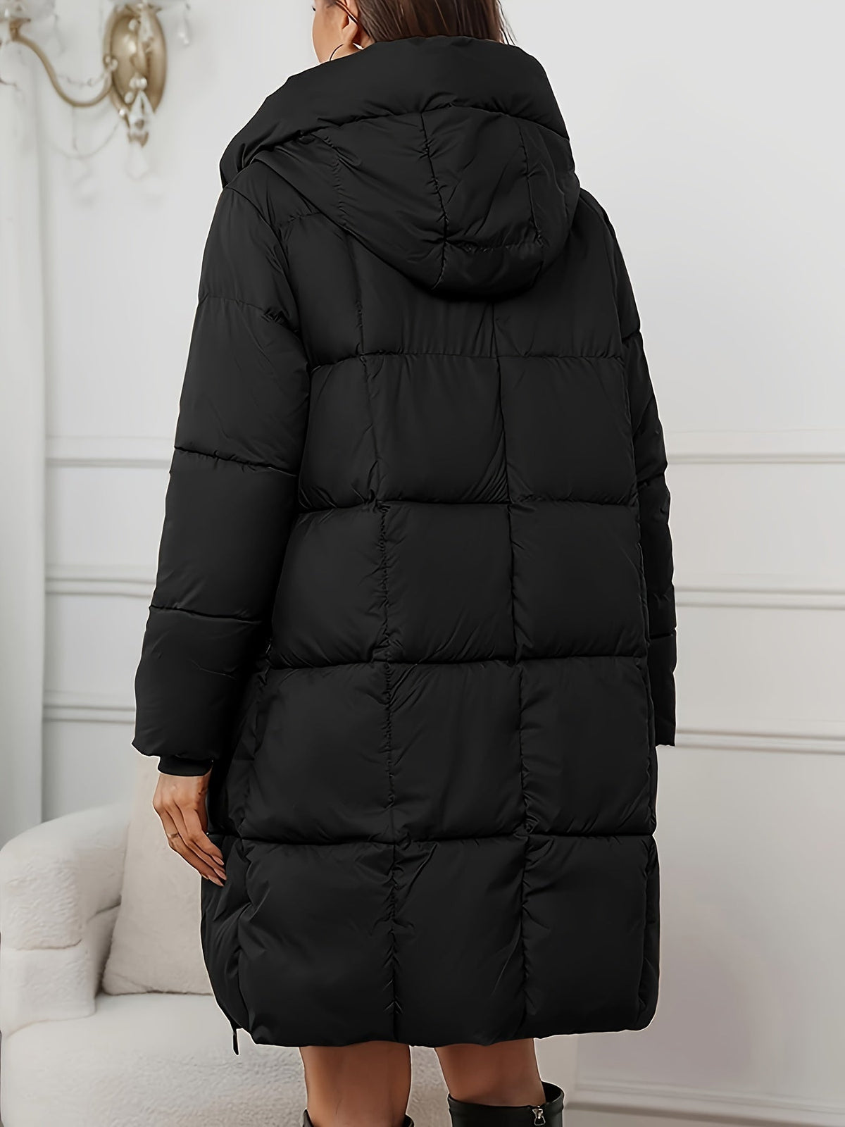 Puffer Jacket Women Long Hooded Quilted Winter