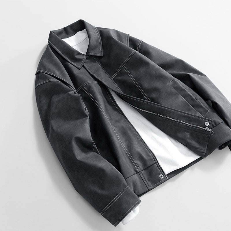 Men’s Bomber Jacket Vegan Faux Leather with Pockets
