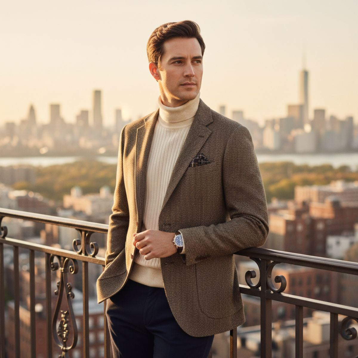 Men’s Single-Breasted Herringbone Tweed Wool Blazer