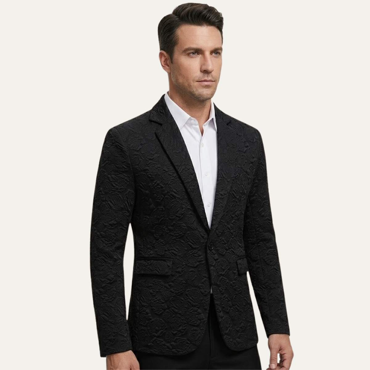 Men’s Slim-Fit Blazer with Embossed Rose Pattern