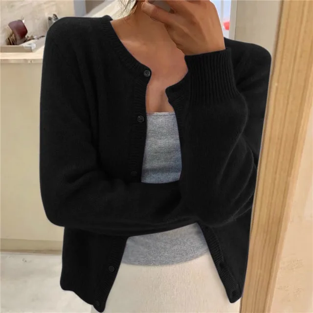 Women's Round-Neck Cardigan with Buttons
