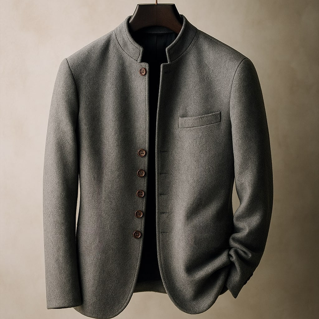 Mandarin Collar Wool-Blend Jacket