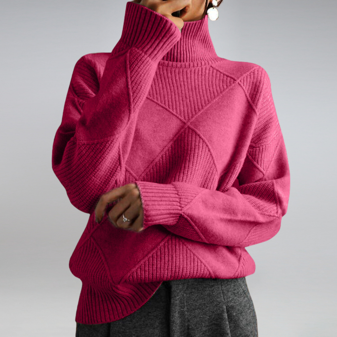 Women’s Turtleneck Sweater with Diamond Pattern