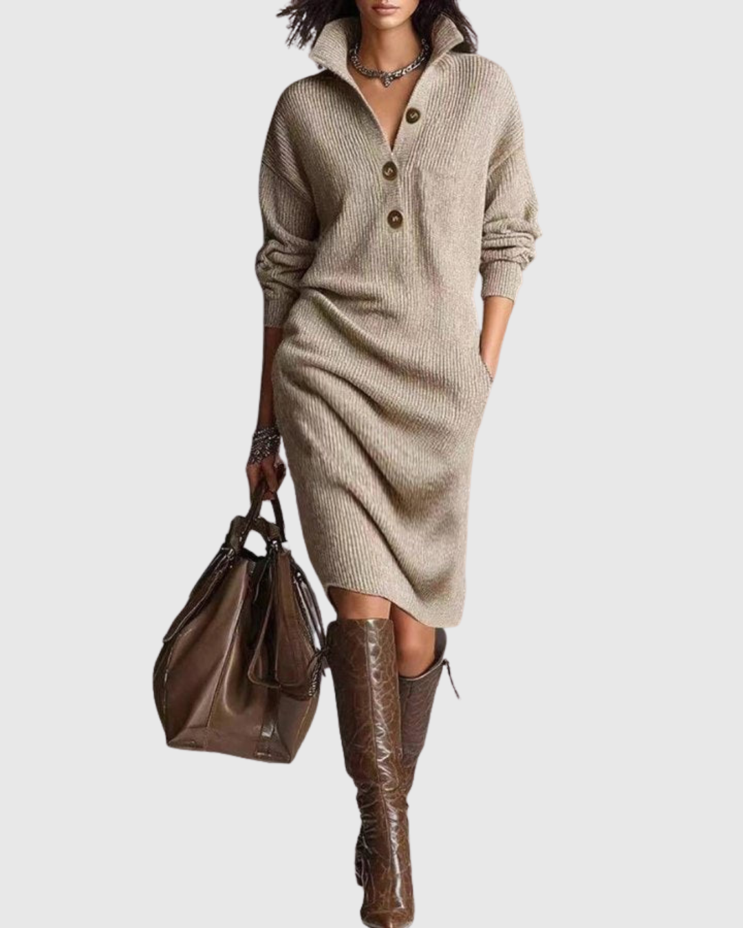 Harper Ribbed Sweater Dress Midi