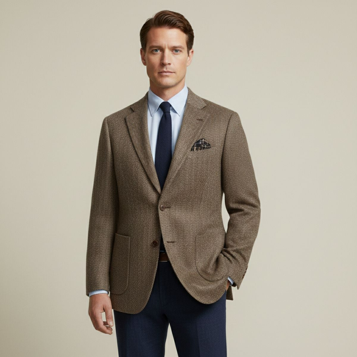 Men’s Single-Breasted Herringbone Tweed Wool Blazer