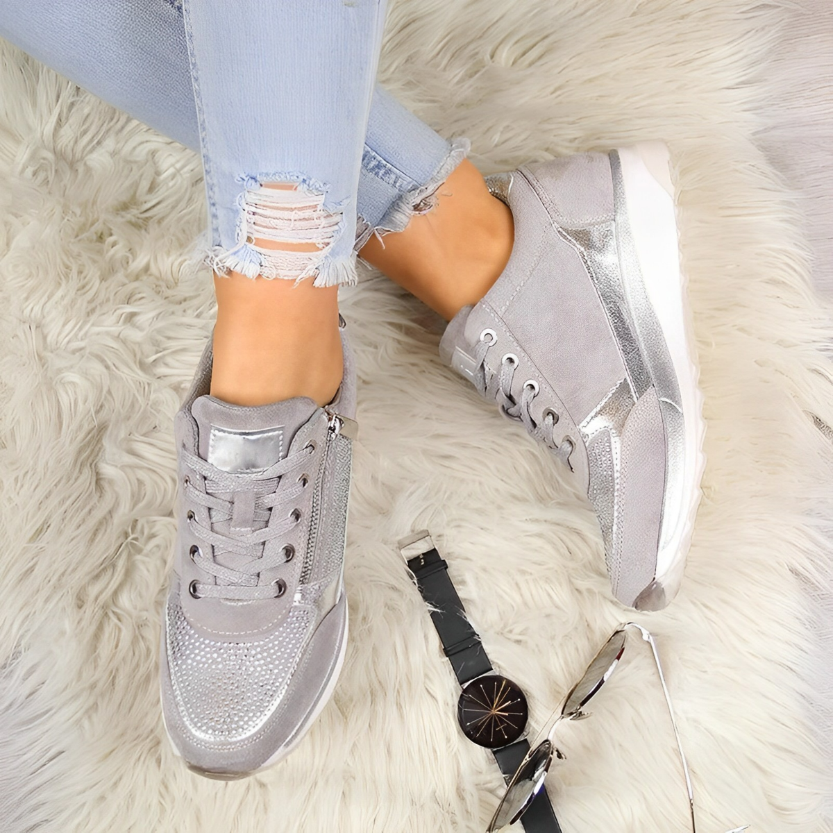 Orthopedic Sneakers for Women with Zip & Cushioned Soles