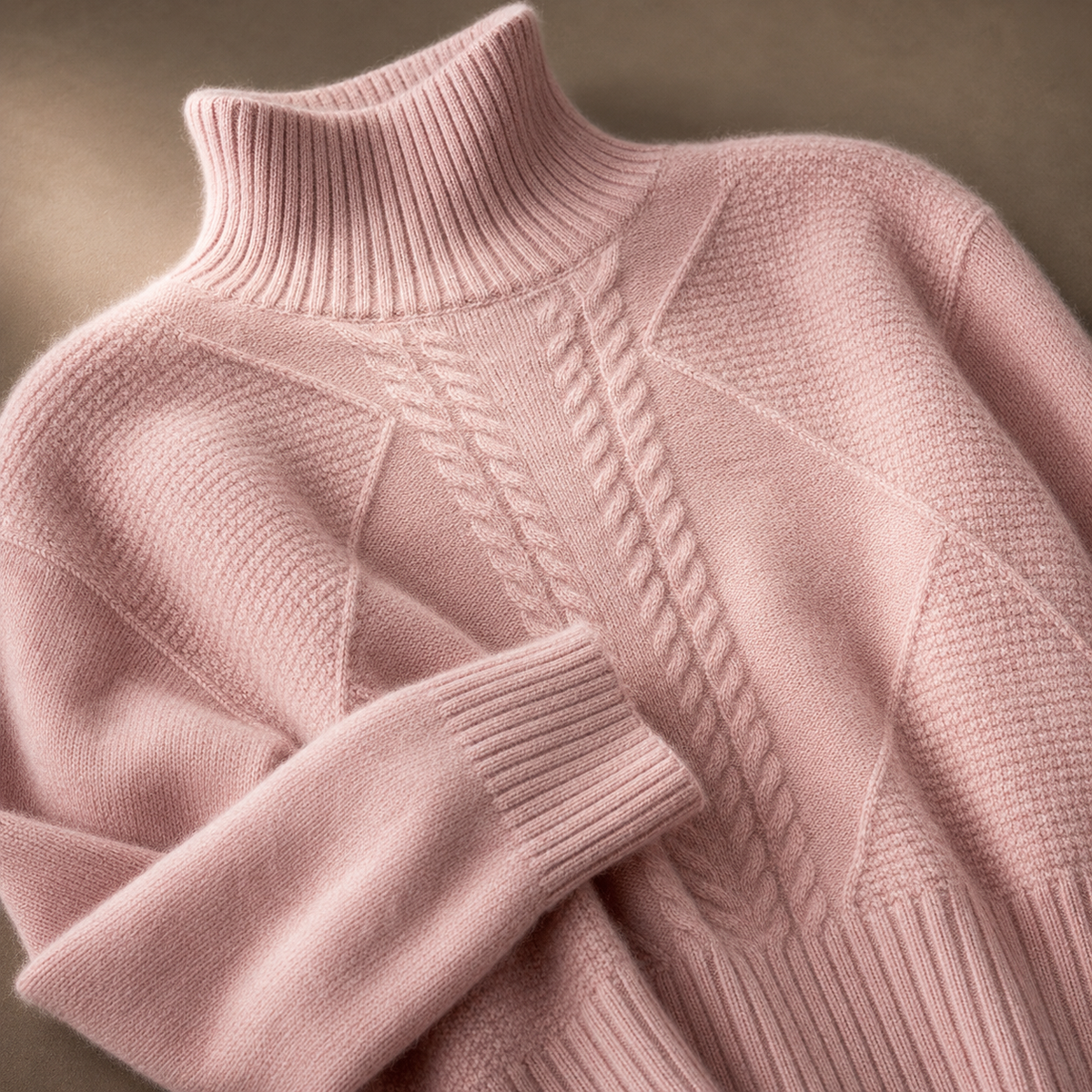 Cable-knit Turtleneck Mock-Neck Sweater