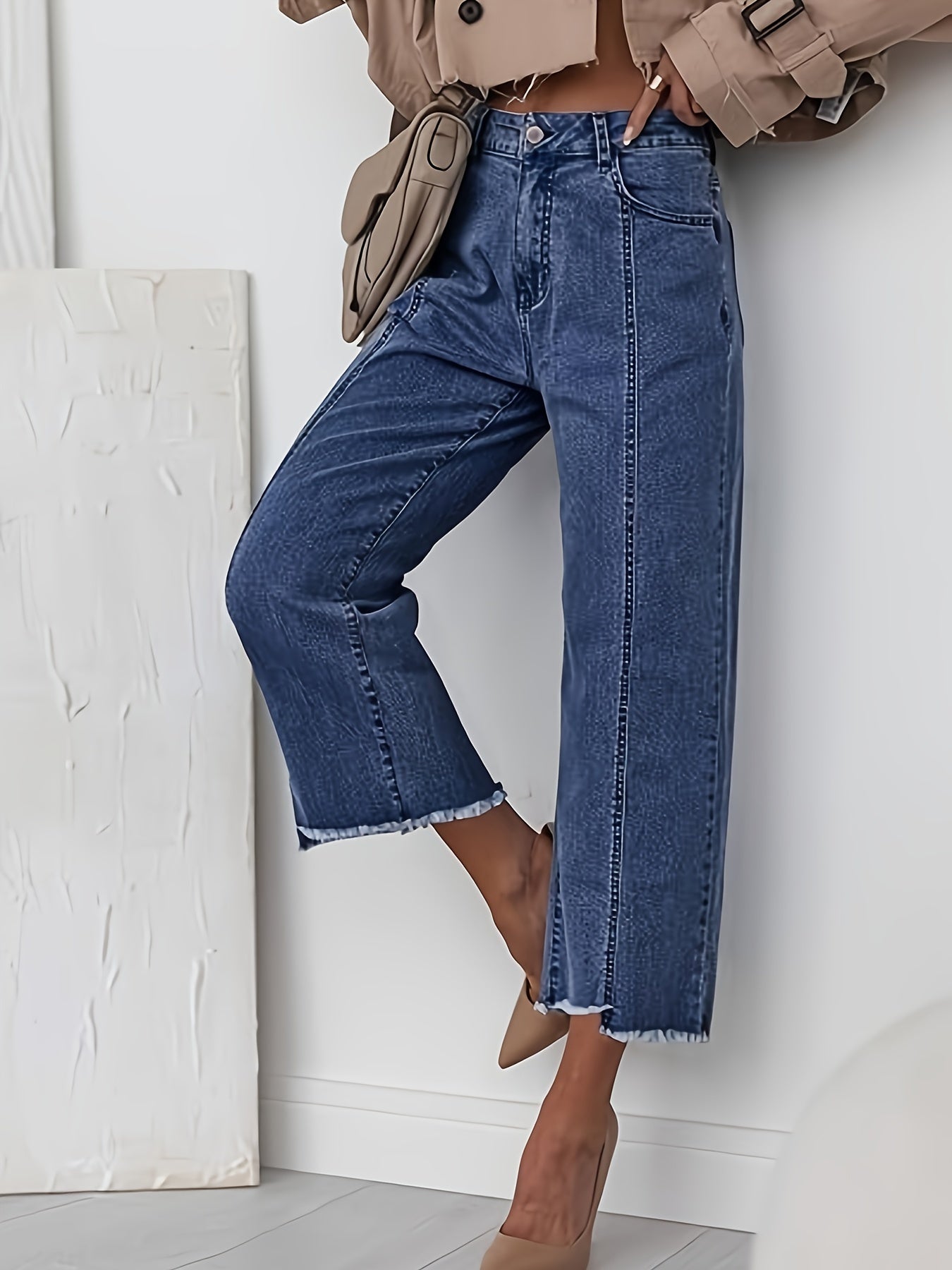 Baggy Jeans a Vita Alta Gamba Dritta Cropped