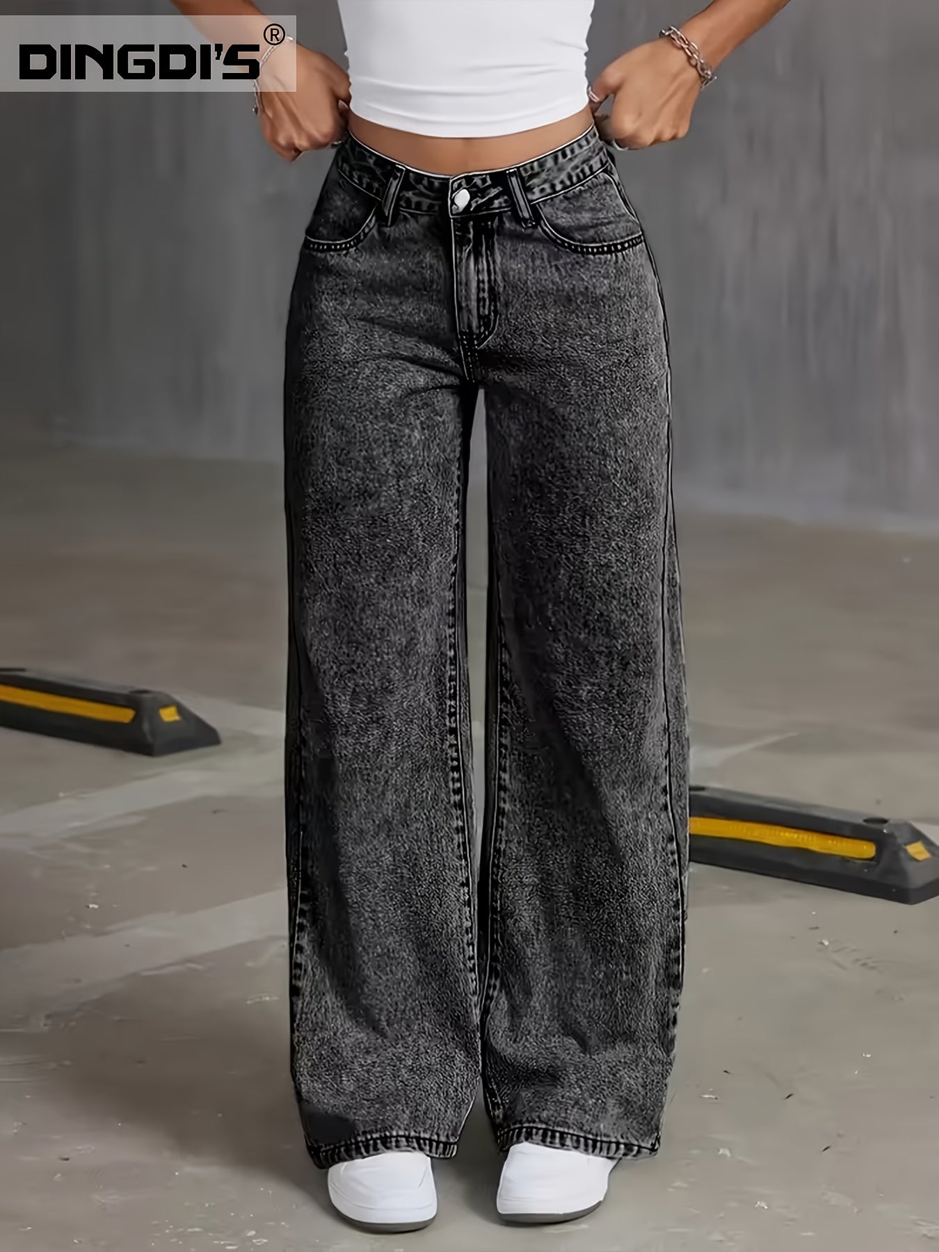 Washed High Waist Baggy Jeans