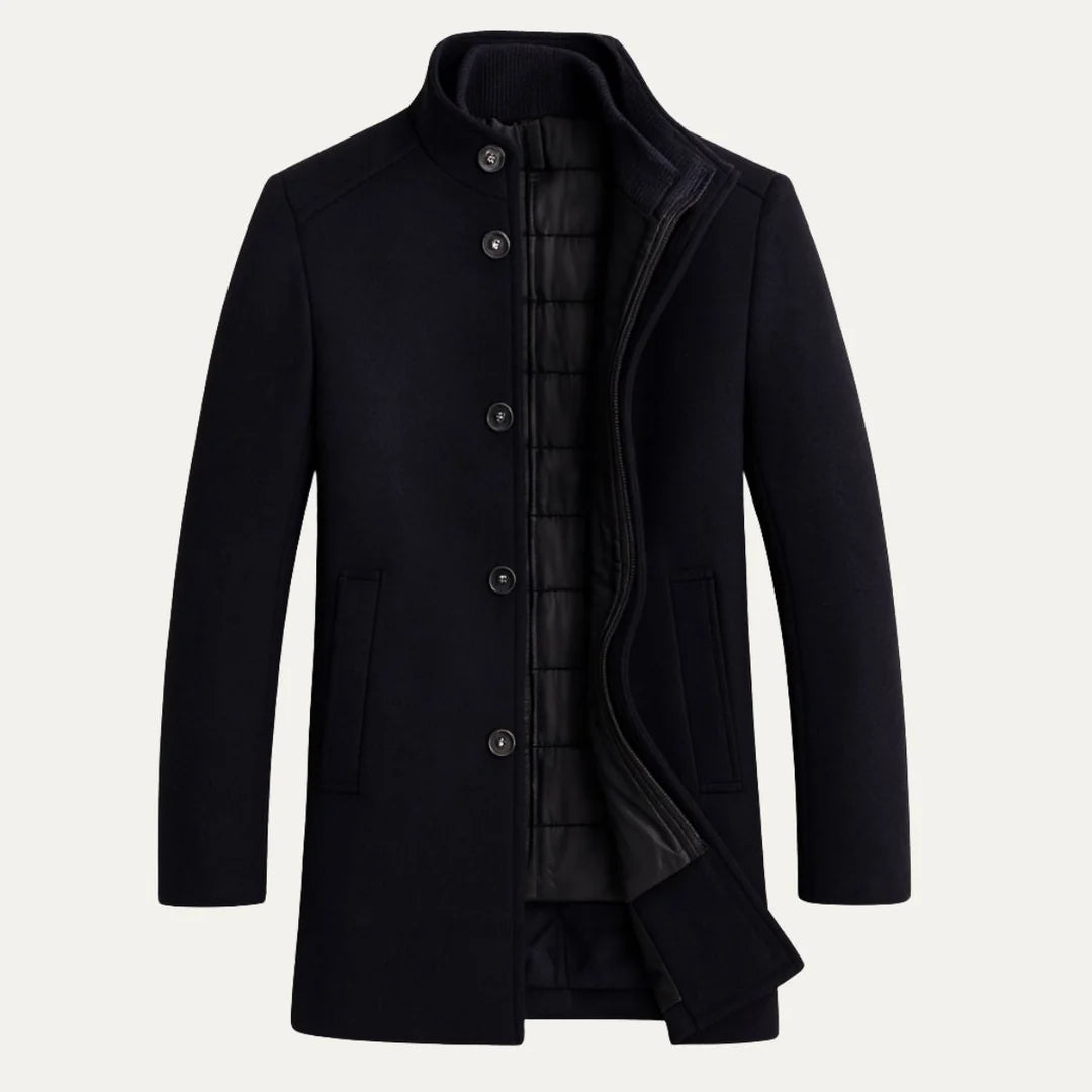 Men's Wool Coat with Structured Collar