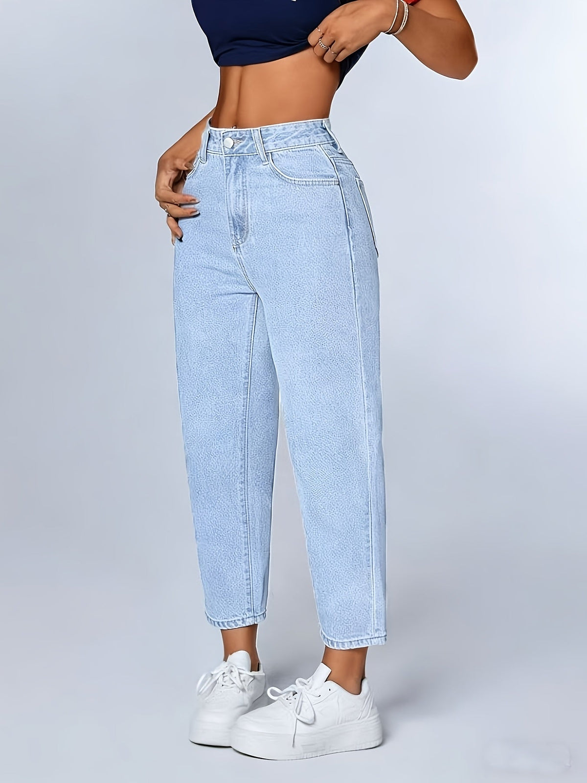 High Waist Baggy Jeans in Light Denim