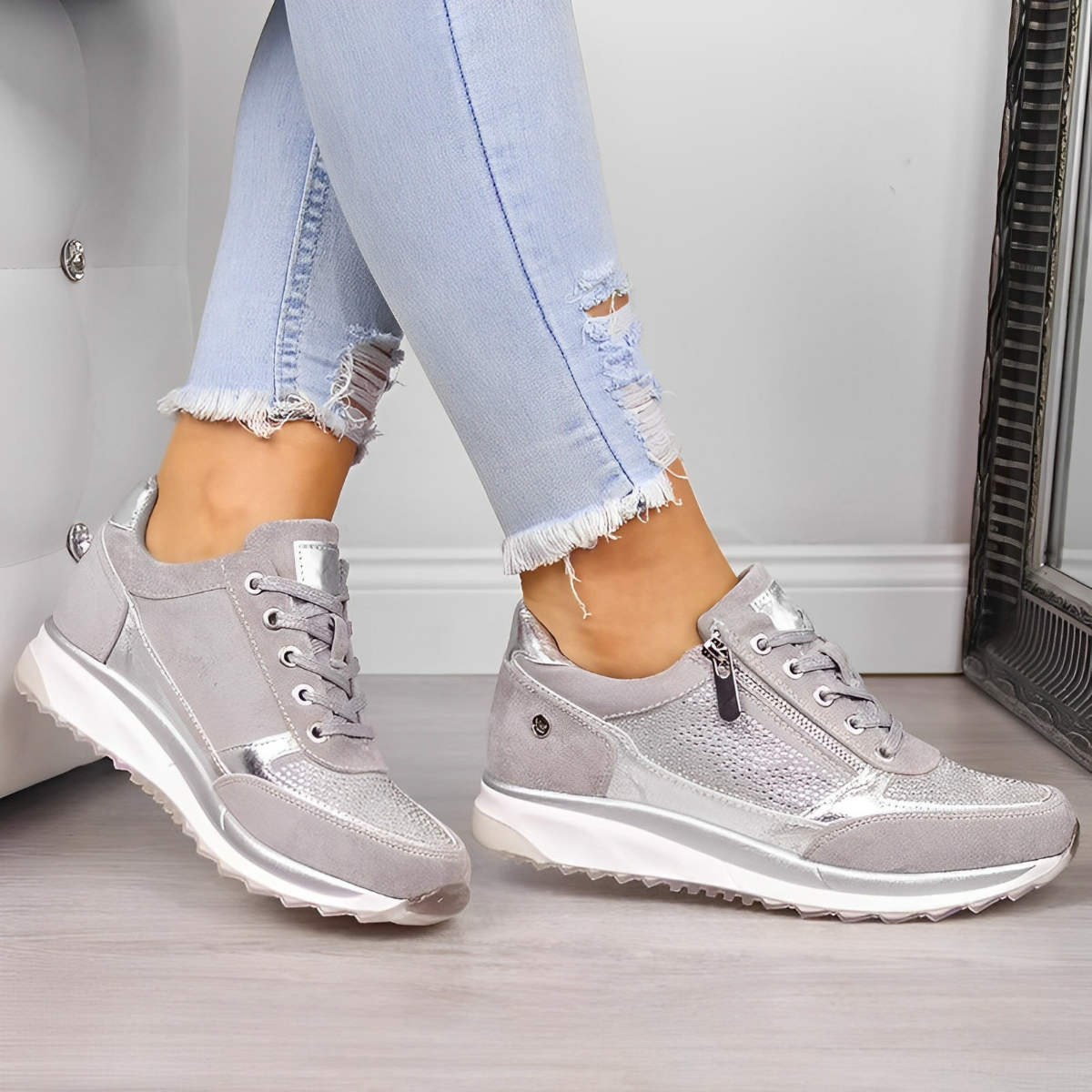 Orthopedic Sneakers for Women with Zip & Cushioned Soles