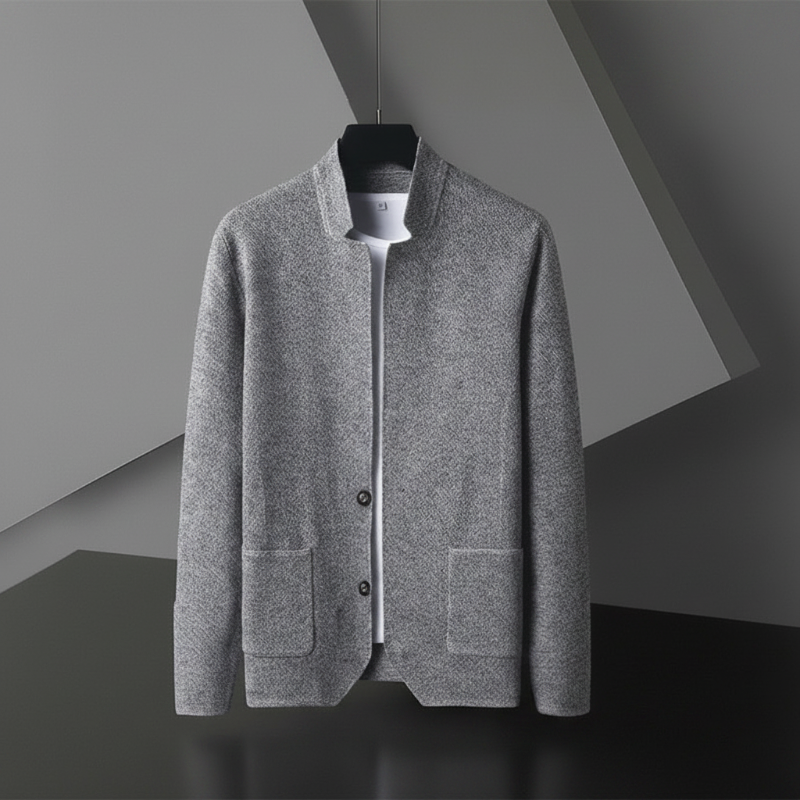 Structured Collarless cardigan, Relaxed Fit