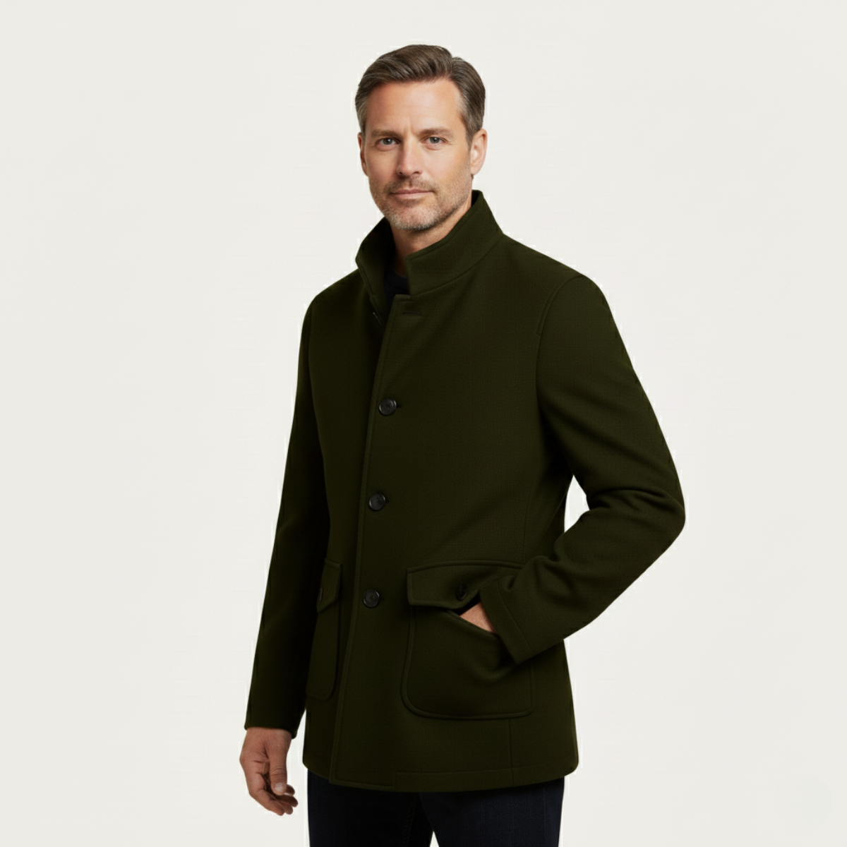 Men’s Winter Jacket Elegant Wool-Blend Tailored Fit with Structured Collar