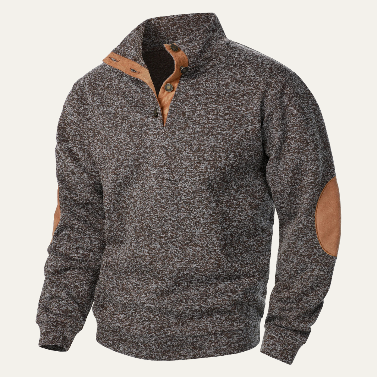 Men's Sweater with Mandarin Collar and Suede Patches