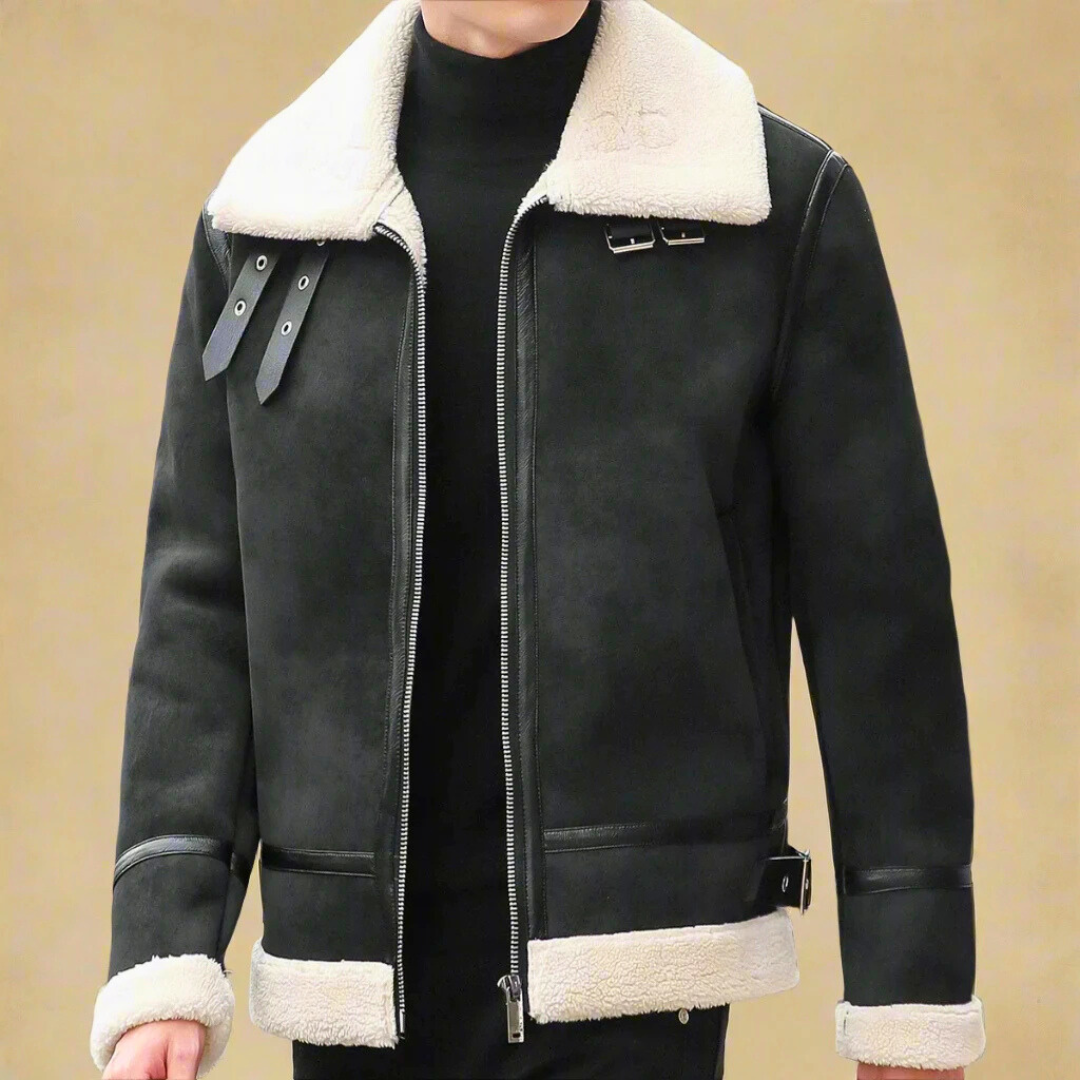 Men’s Winter Jacket Suede Leather with Adjustable Belt