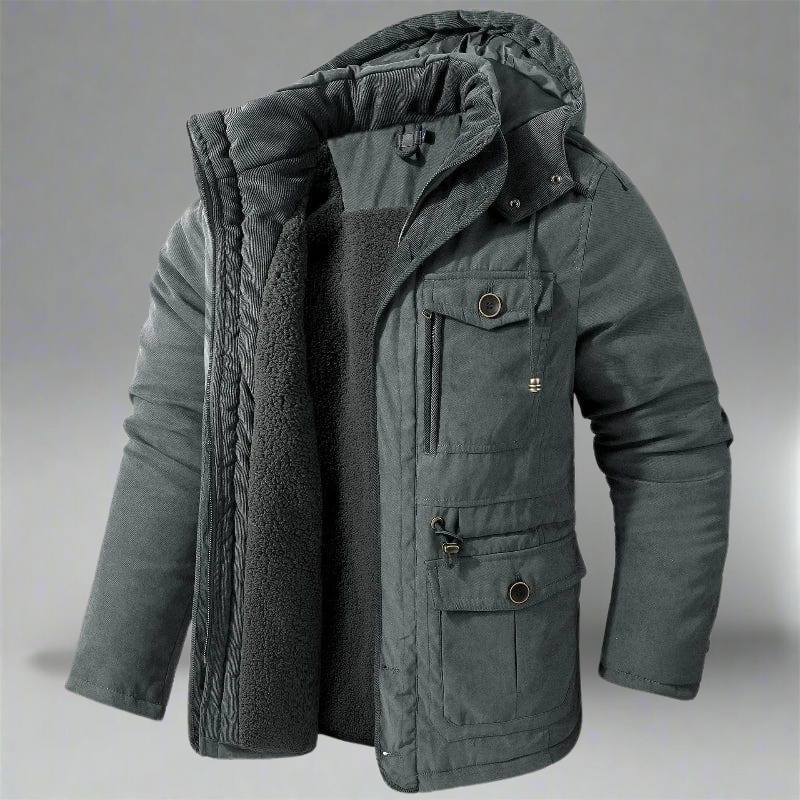 Men’s Winter Jacket with Adjustable Hood and Fleece Lining