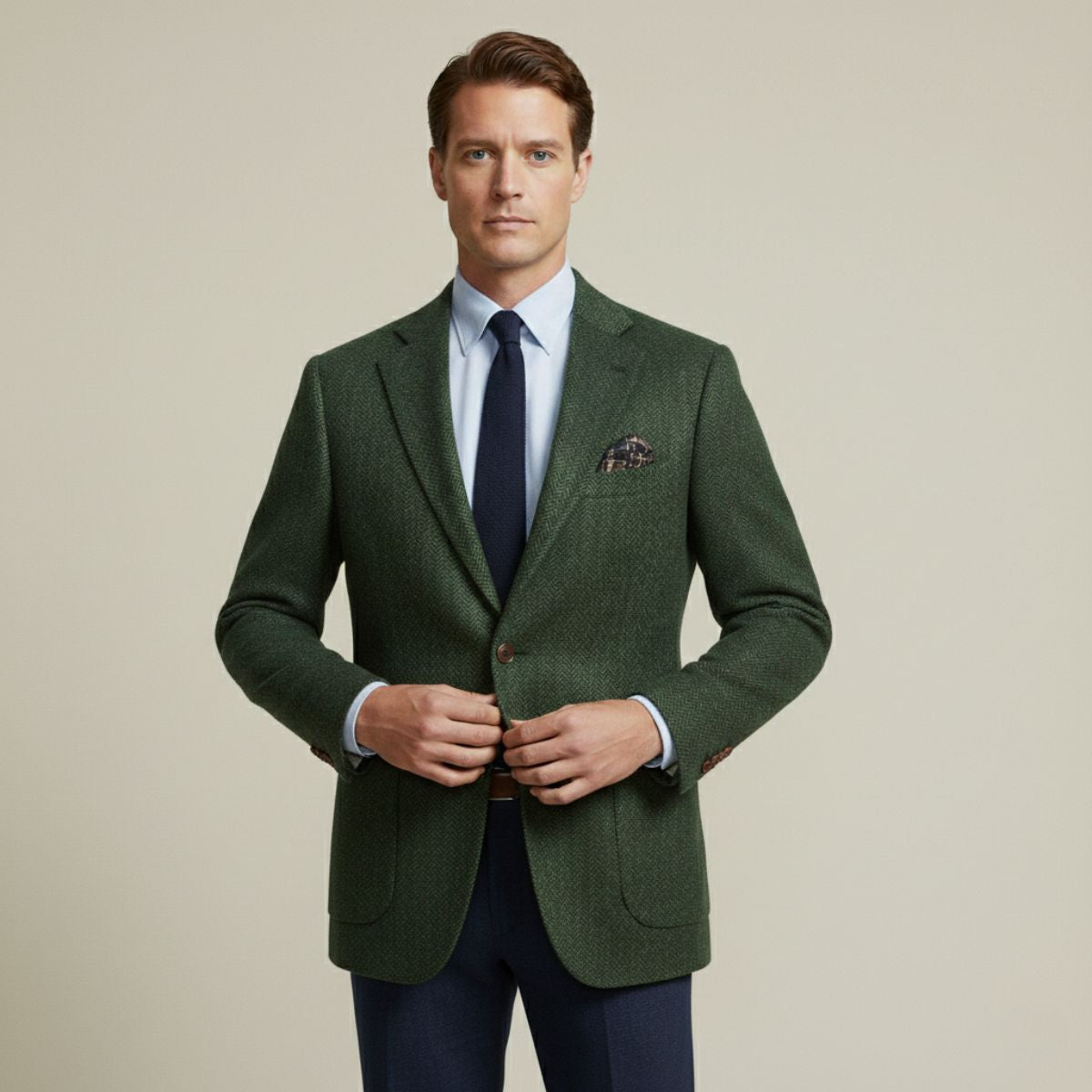 Men’s Single-Breasted Herringbone Tweed Wool Blazer