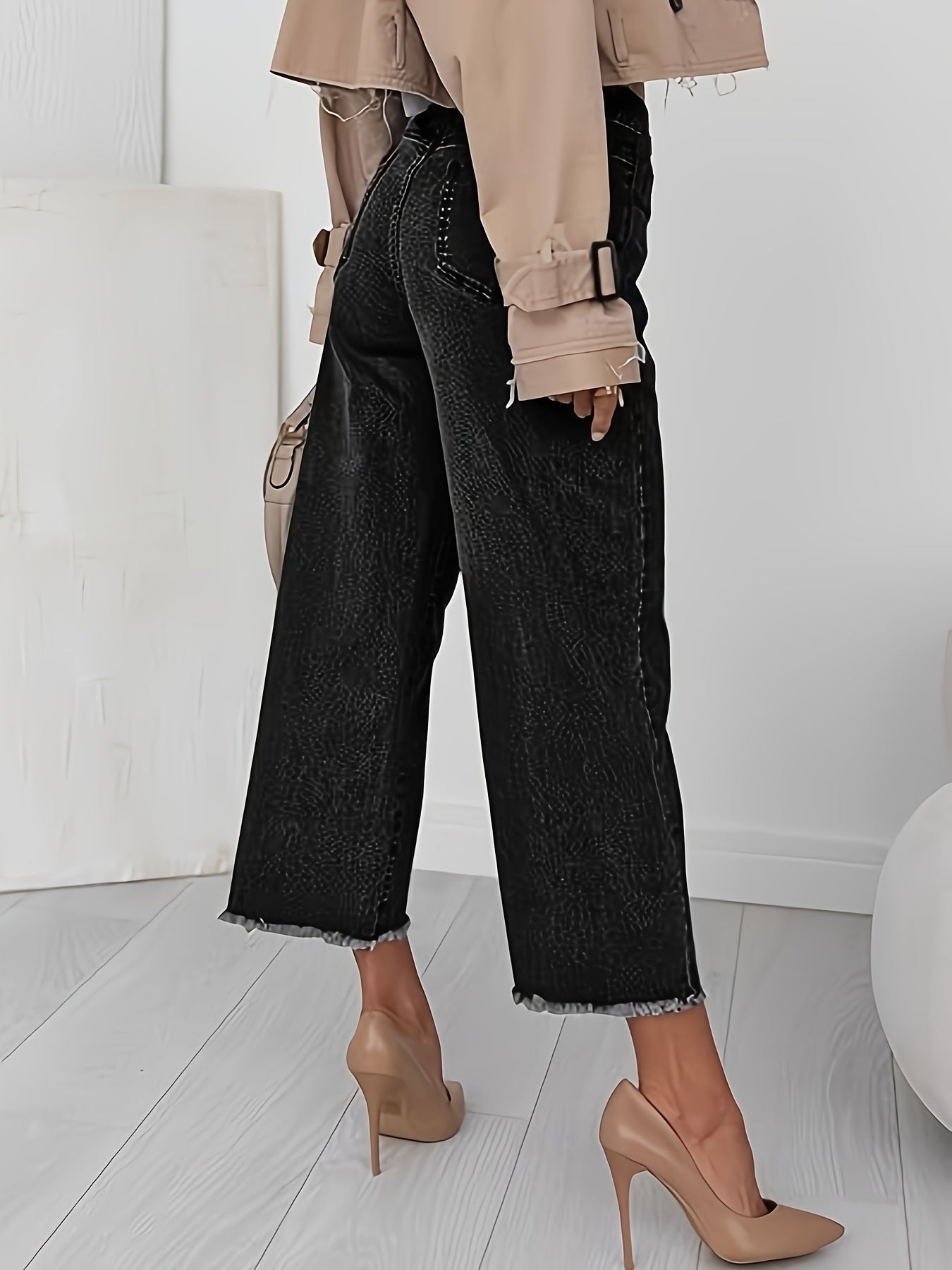 Baggy Jeans a Vita Alta Gamba Dritta Cropped
