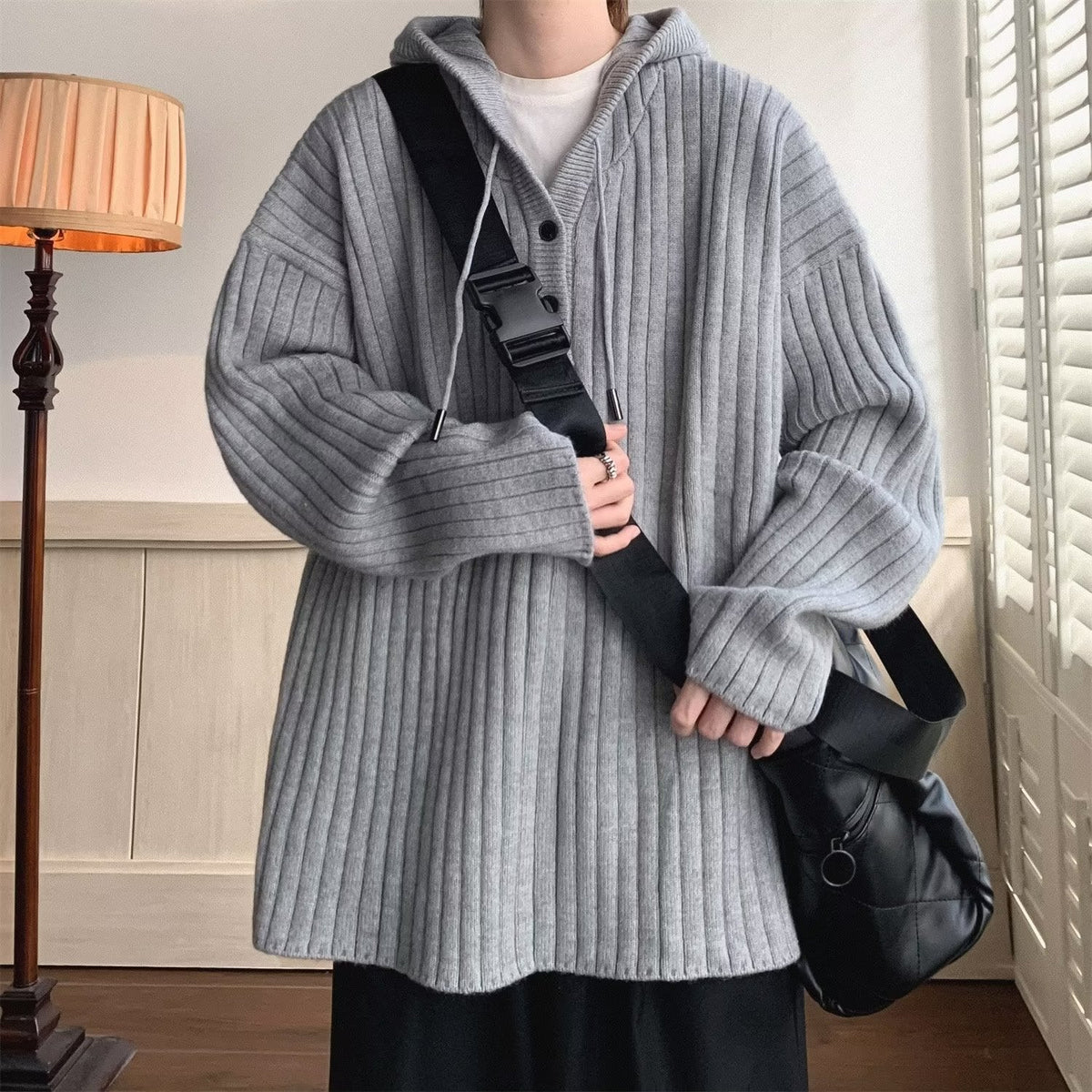 Men’s Oversized Waffle Knit Cardigan
