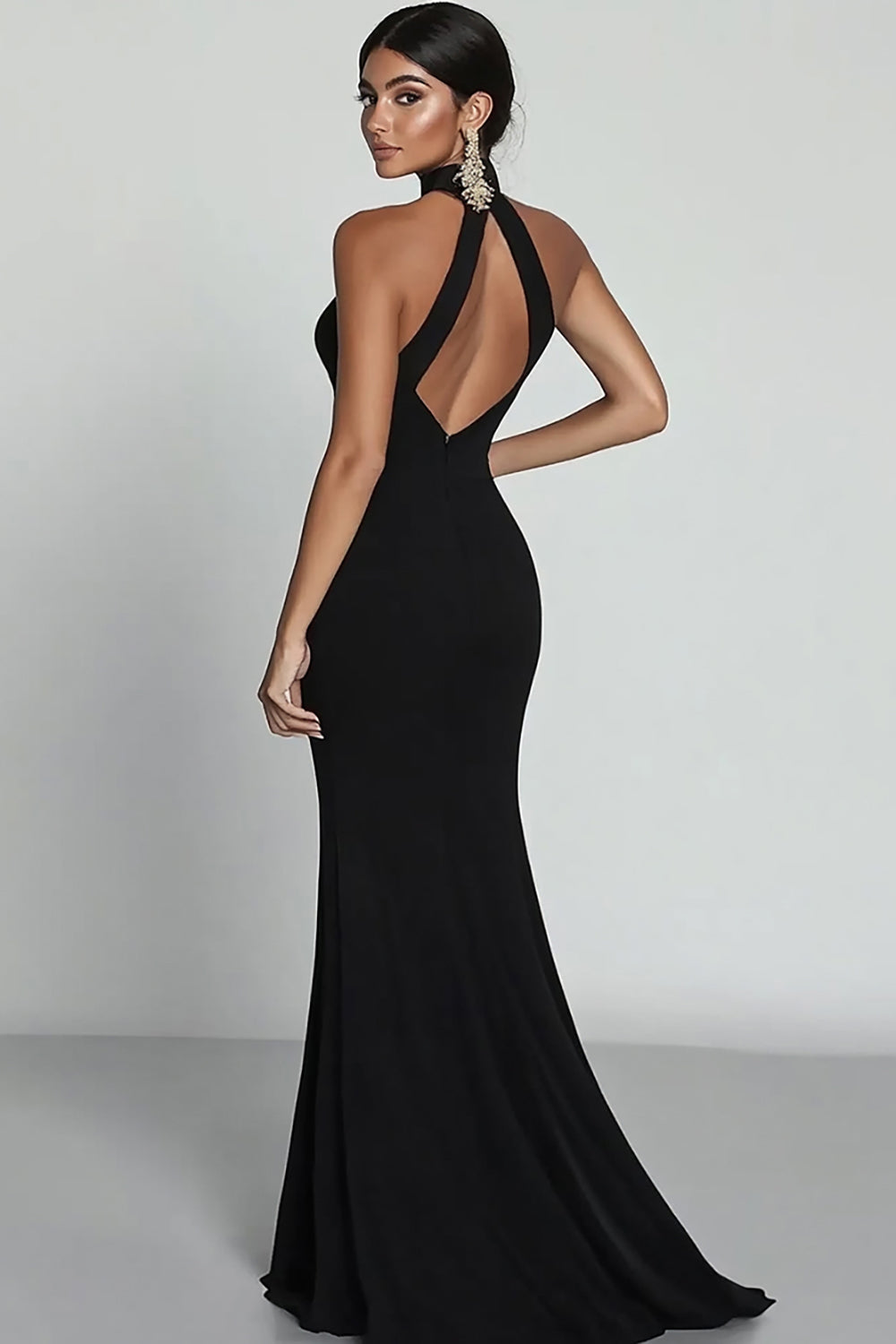 Classic Black Halter Neck Mermaid Long Evening Dress