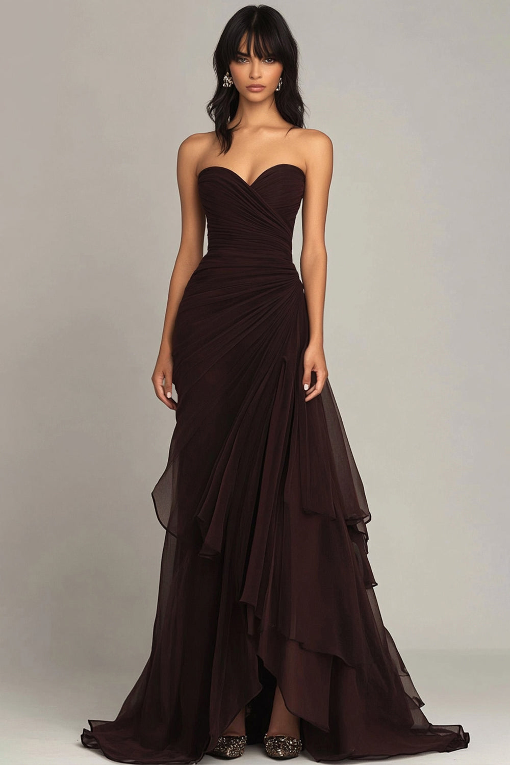 Elegant Dark Green Ruffled Evening Maxi Dress