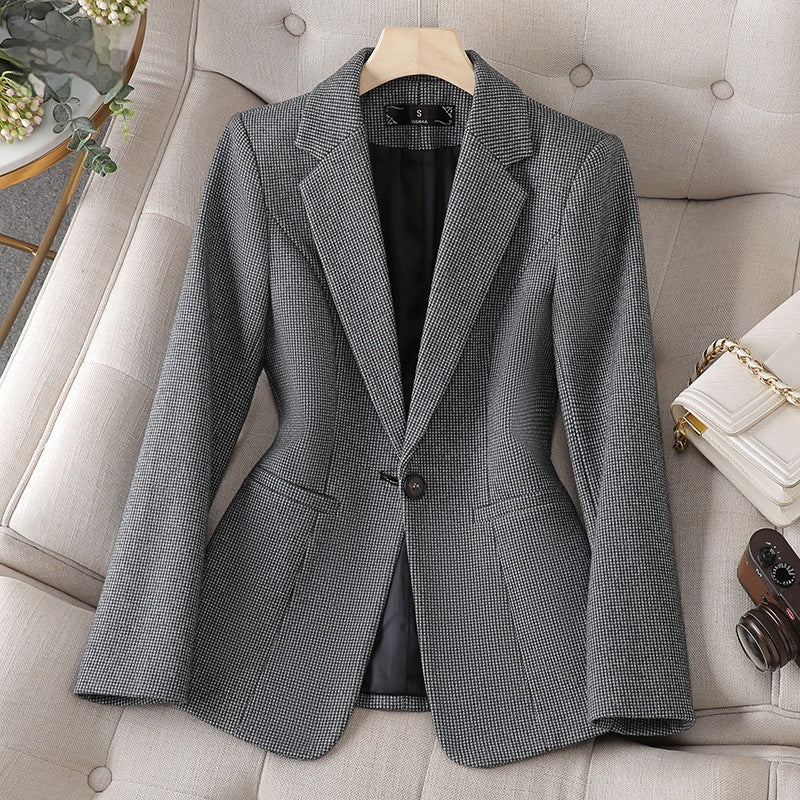 Elegant Houndstooth Long Sleeve Blazer