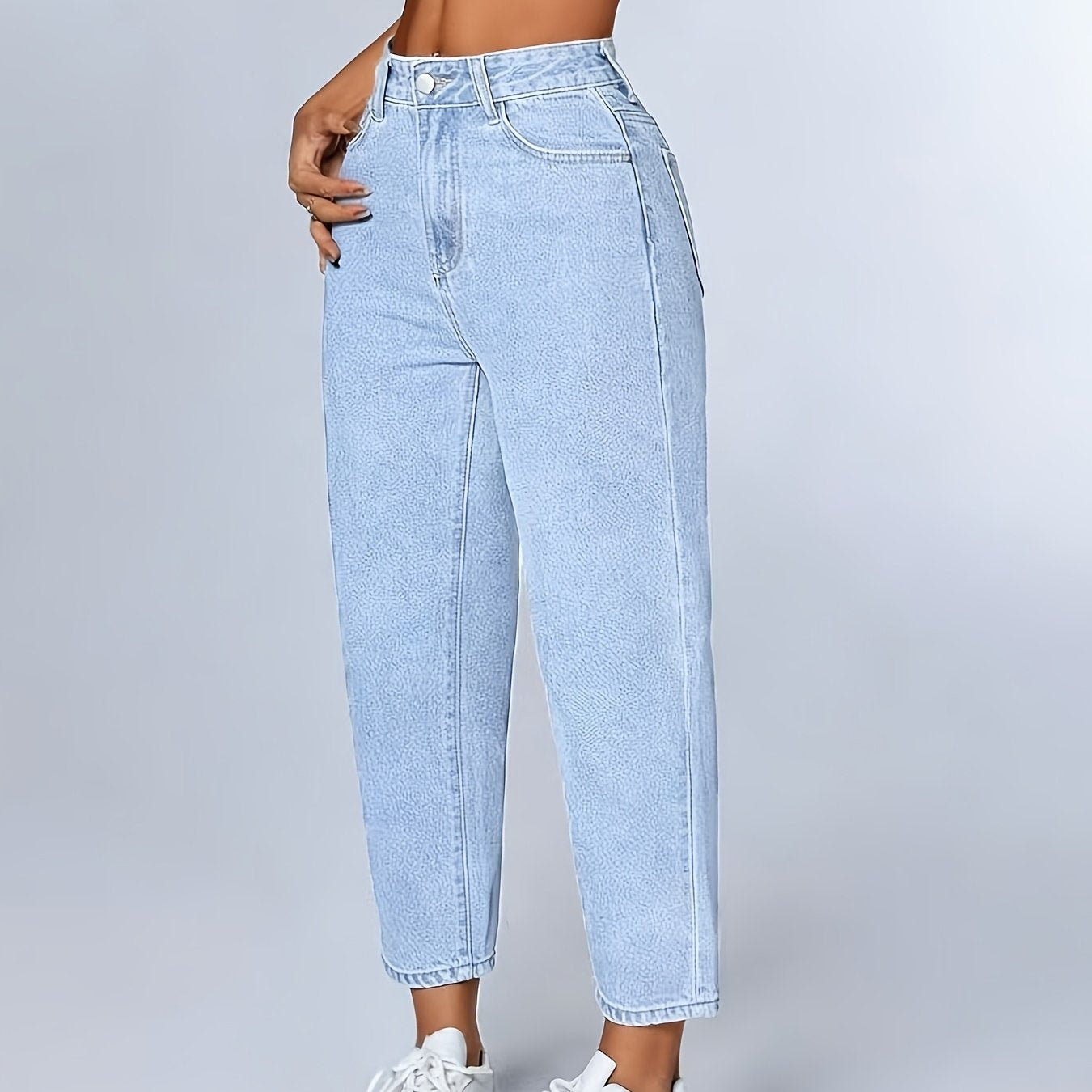 High-Waisted Mom-Fit Jeans in Light Denim