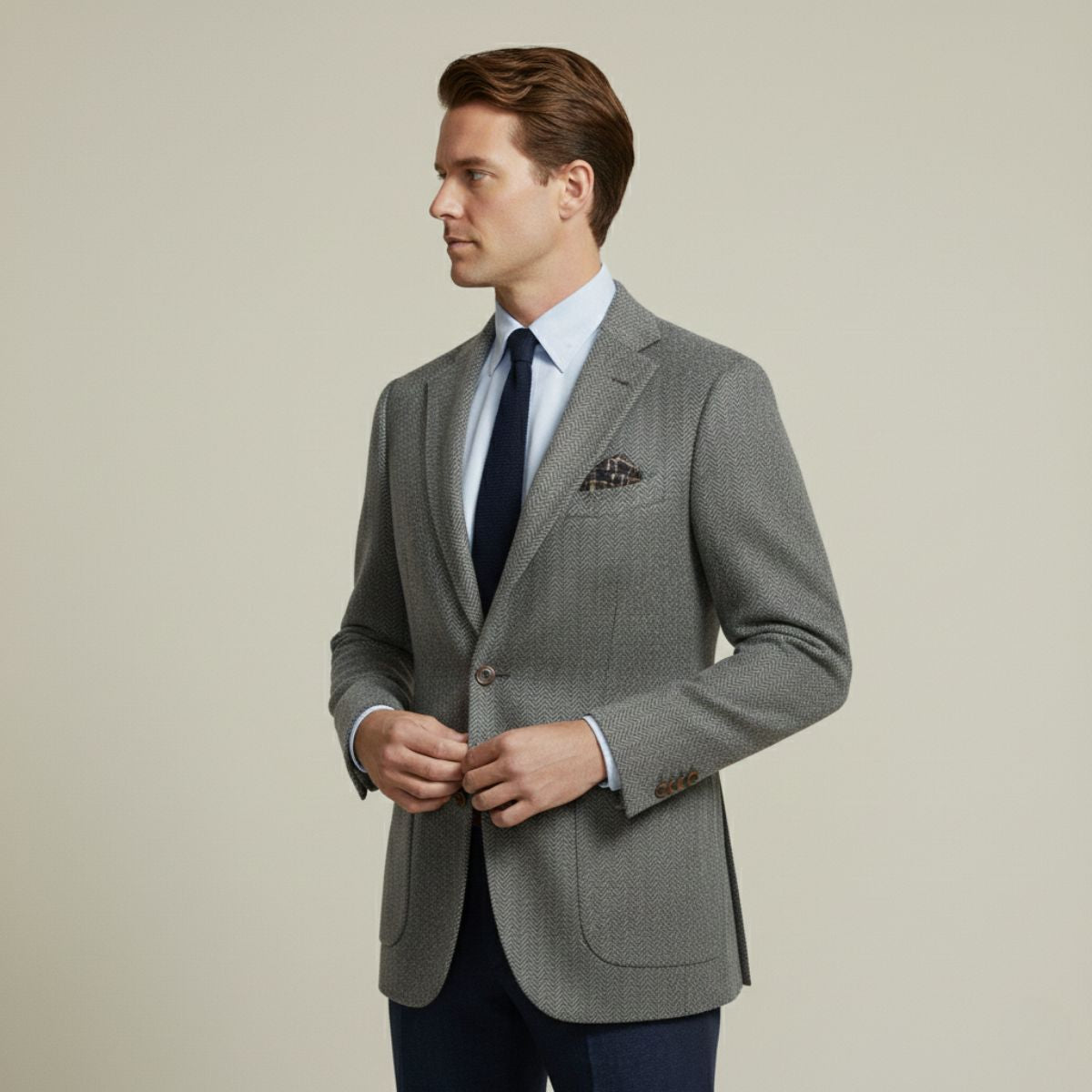 Men’s Single-Breasted Herringbone Tweed Wool Blazer