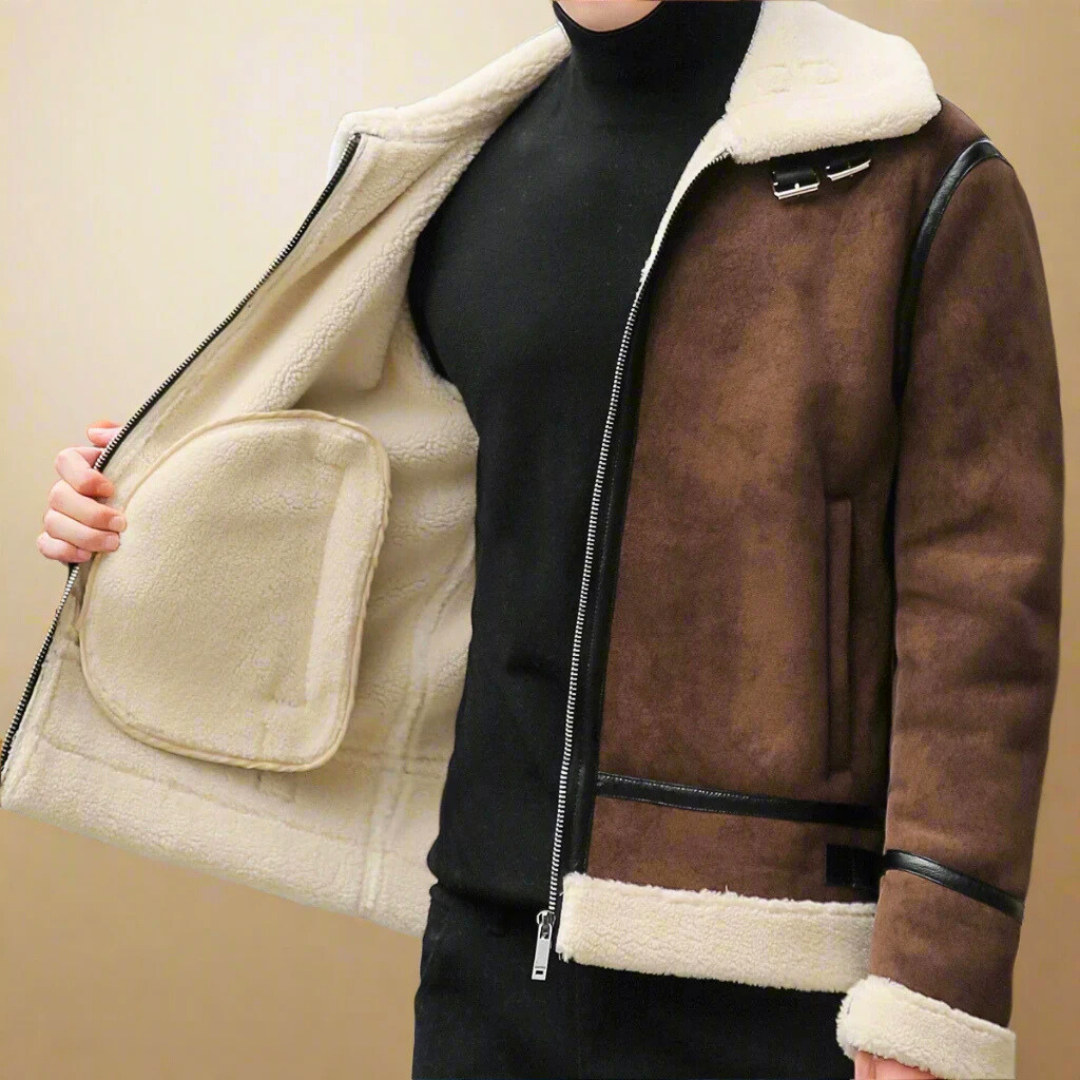 Men’s Winter Jacket Suede Leather with Adjustable Belt