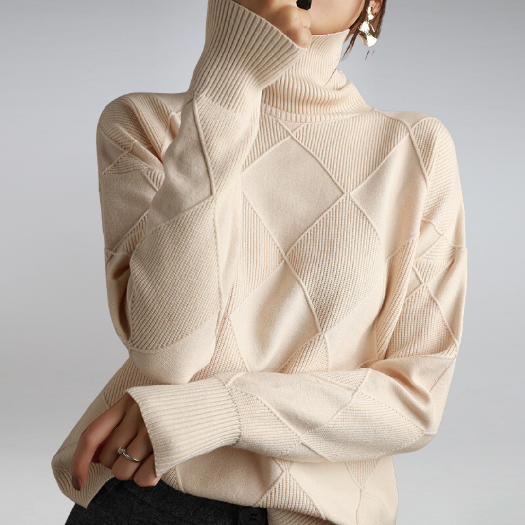 Women’s Turtleneck Sweater with Diamond Pattern
