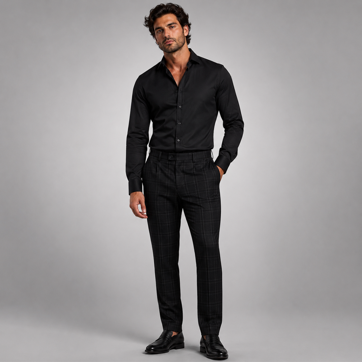 Men's Slim-Fit Checkered Dress Pants