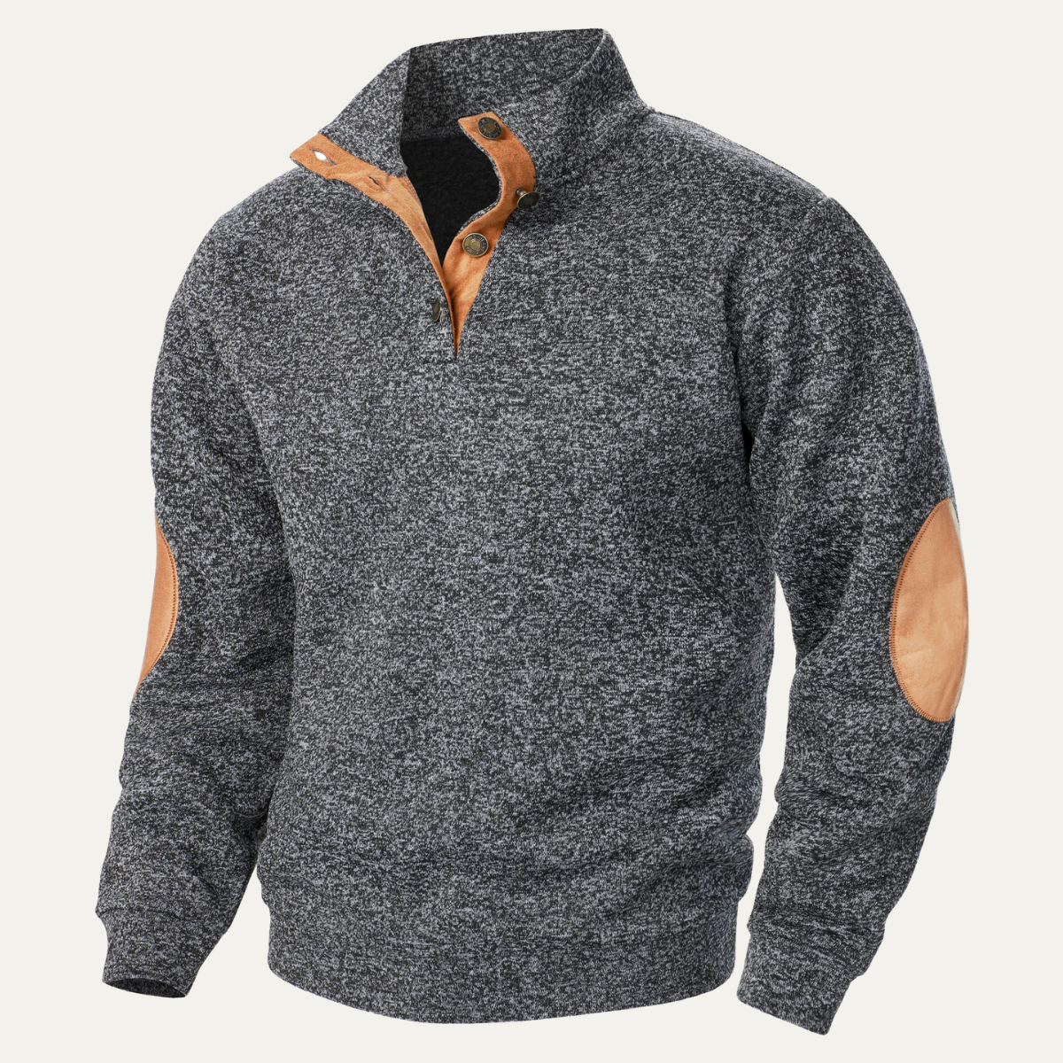 Men's Sweater with Mandarin Collar and Suede Patches