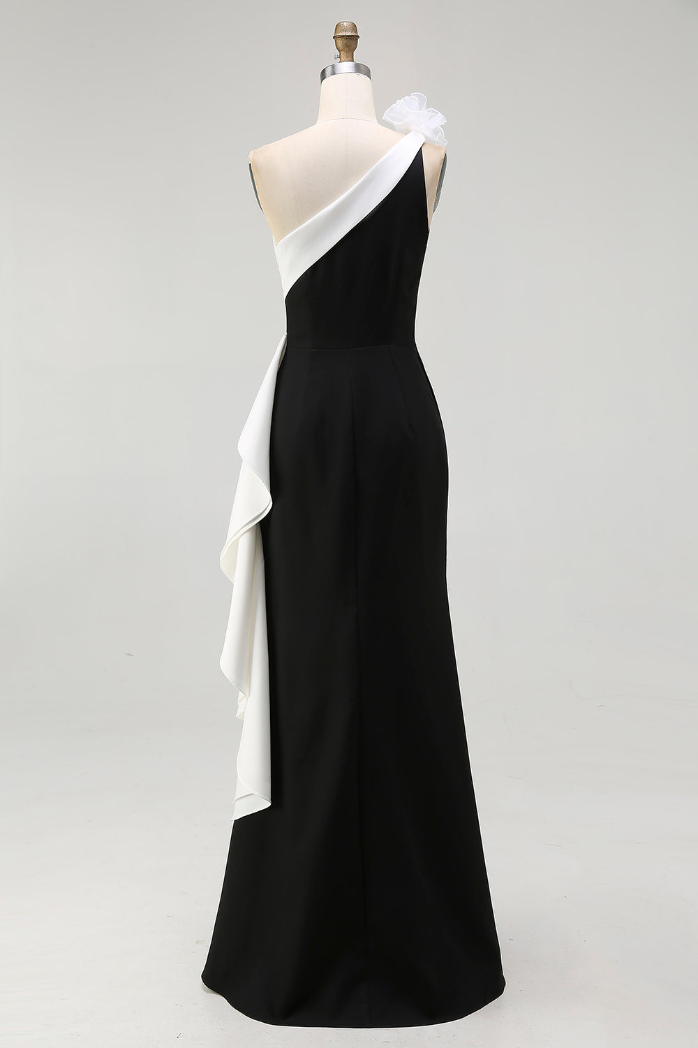 Long Black Tie Dress – One Shoulder Floral Design